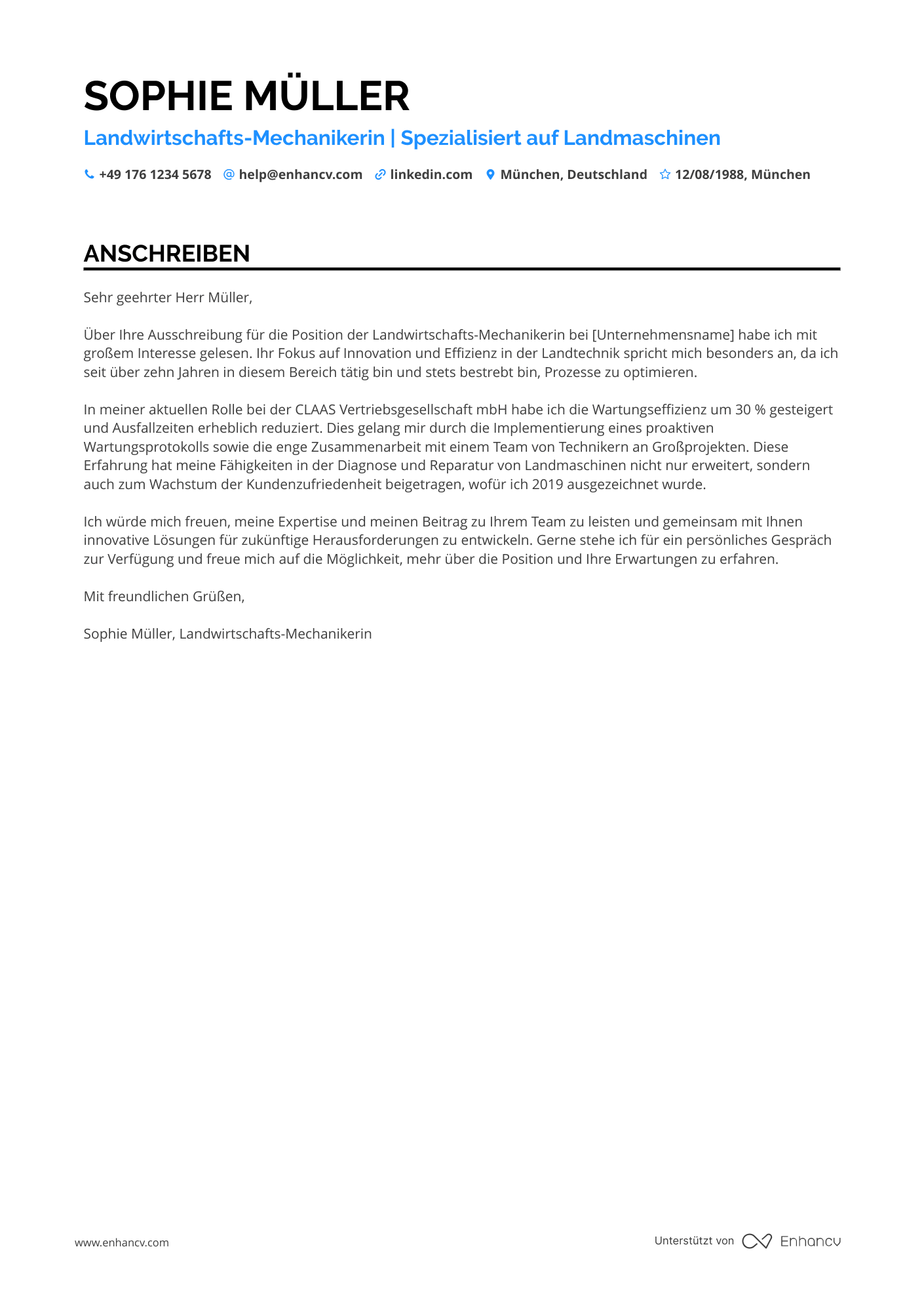 Landwirtschafts Mechaniker Resume Example