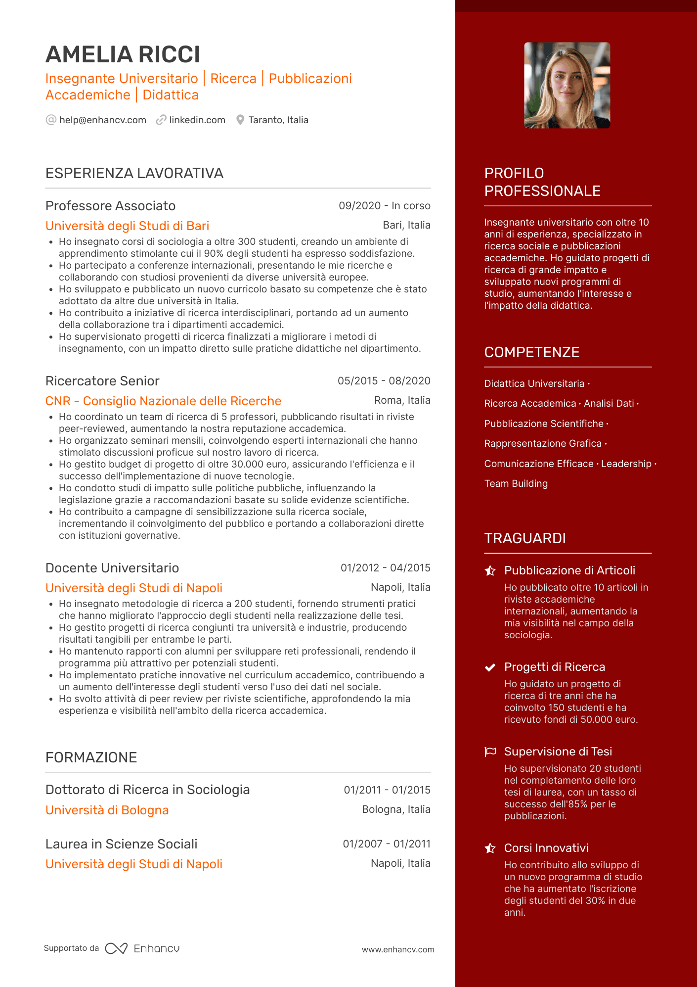 Insegnante universitario Resume Example