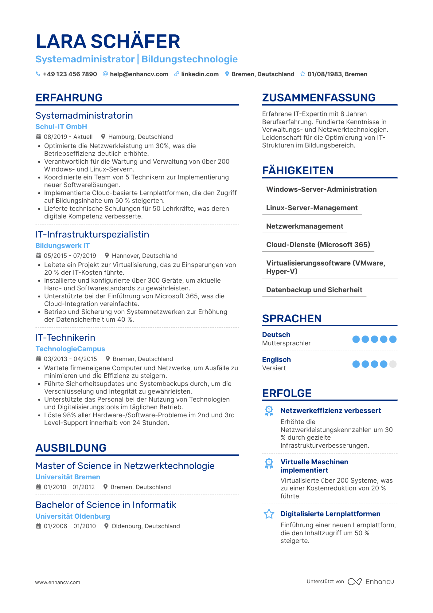 Lebenslauf in Systemadministrator in der Bildungsbranche Resume Example