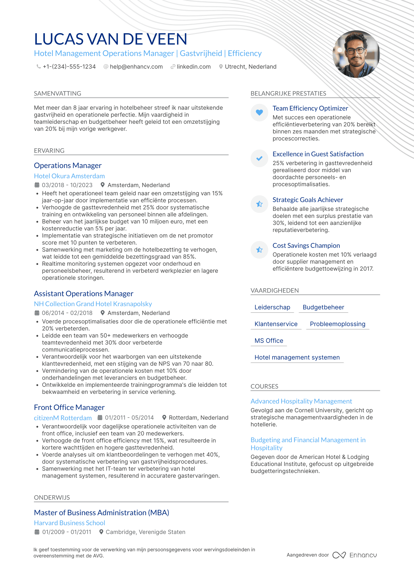 CV voor Hotel Management Operations Manager Resume Example