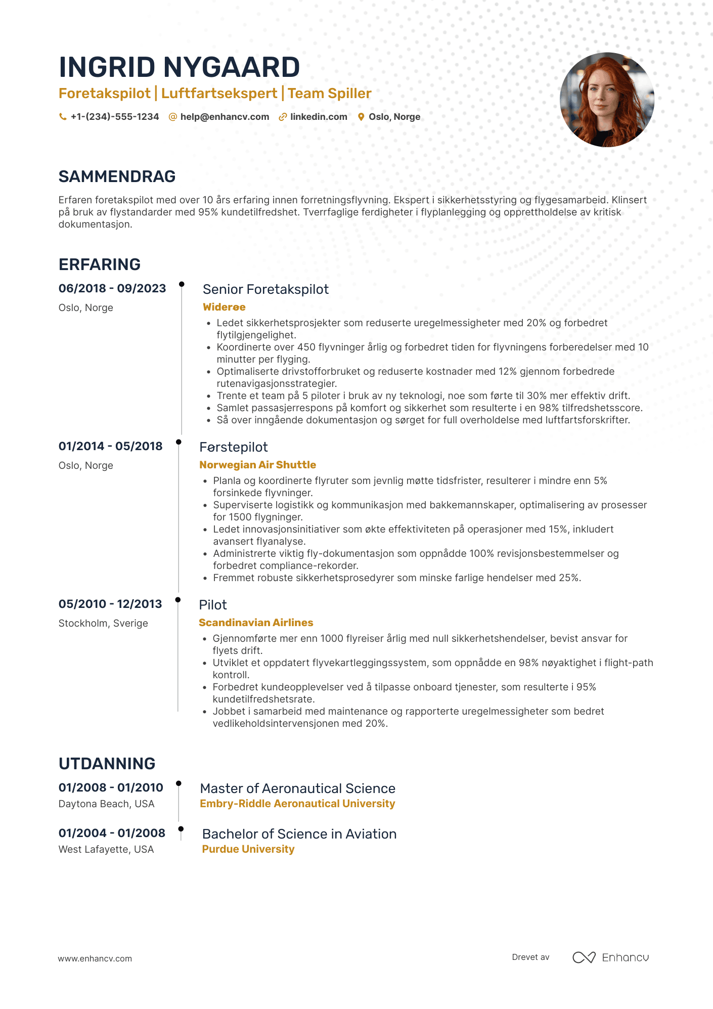 CV for Foretakspilot Resume Example