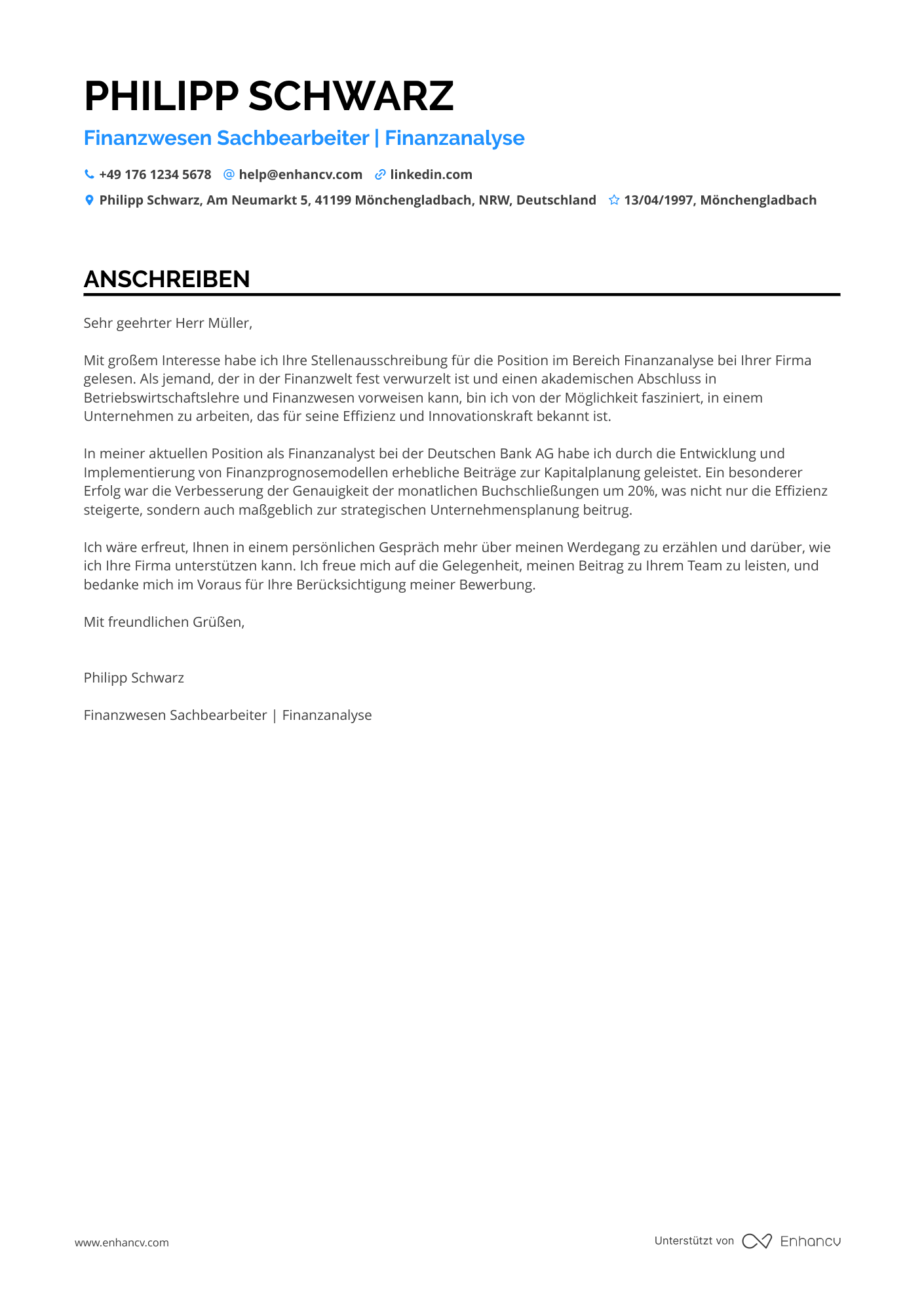Finanzwesen Sachbearbeiter Resume Example