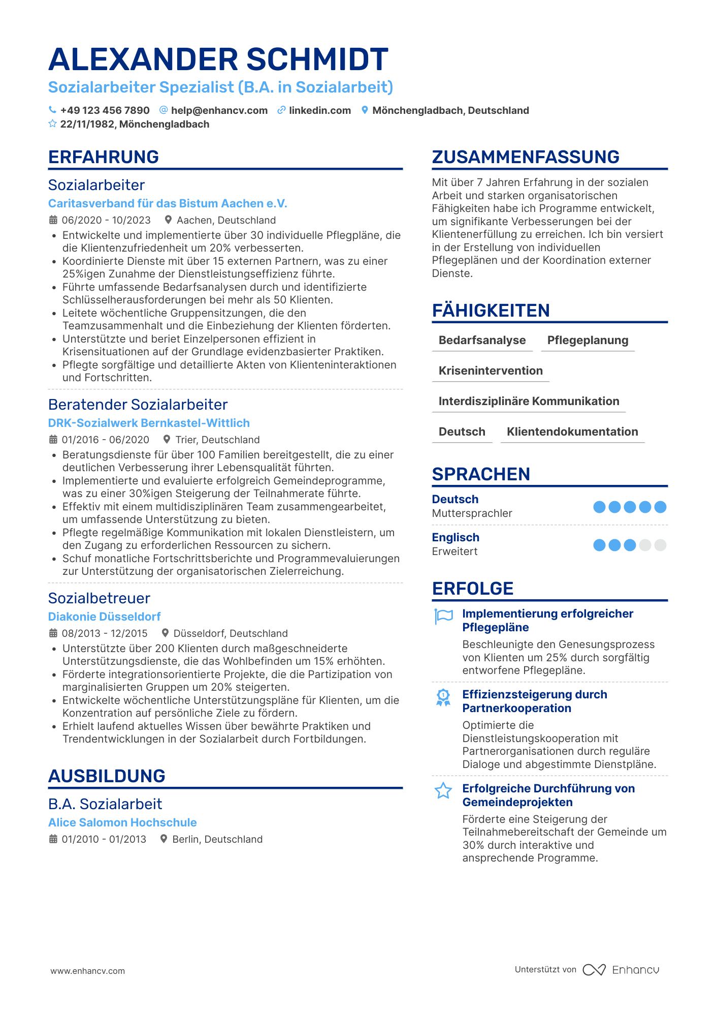 Lebenslauf als Sozialarbeiter Spezialist Resume Example