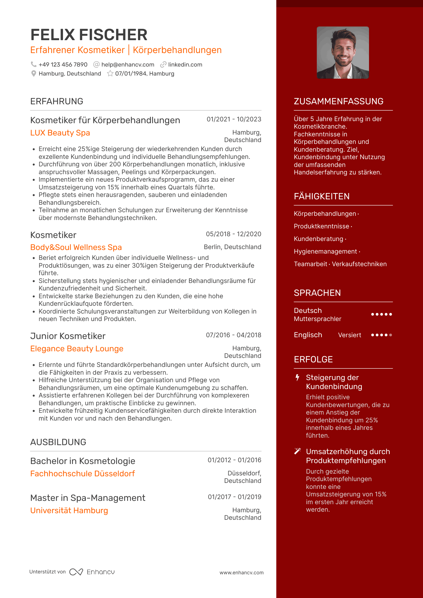Lebenslauf als Kosmetikerin für Körperbehandlungen Resume Example