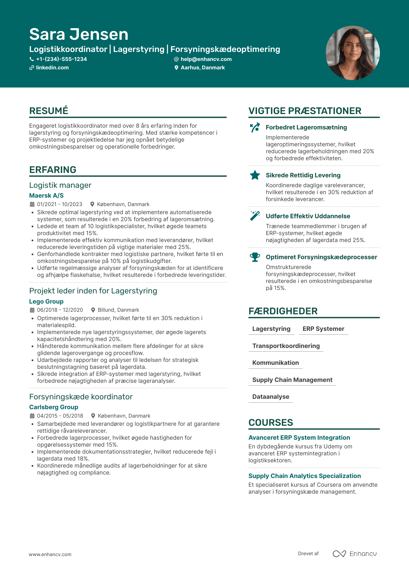 CV til Logistikkoordinator i produktionsmiljø Resume Example