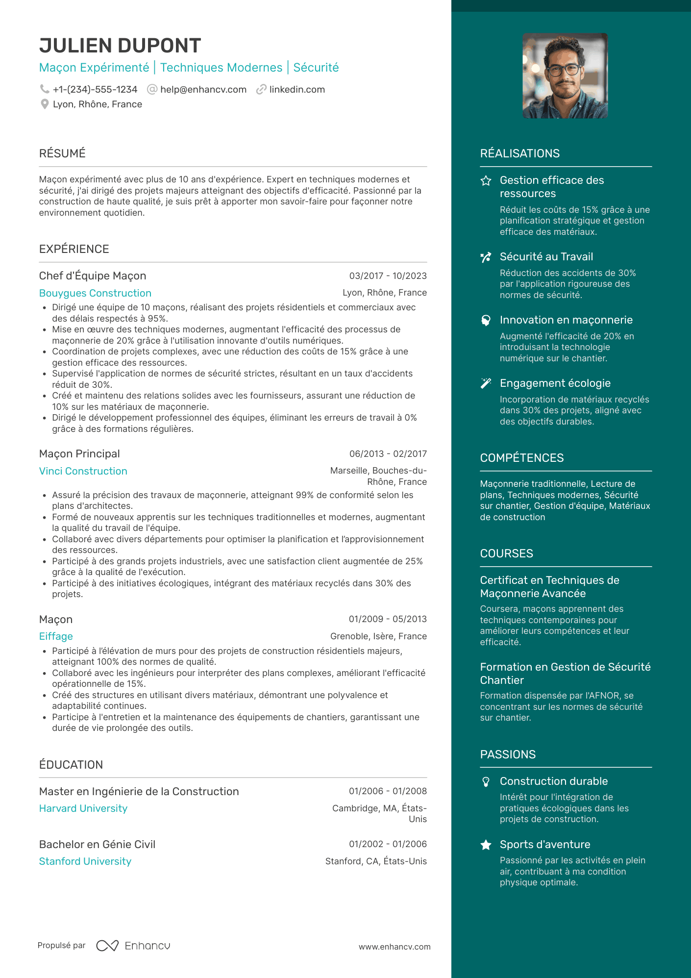 Exemple de CV de maçon expérimenté Resume Example