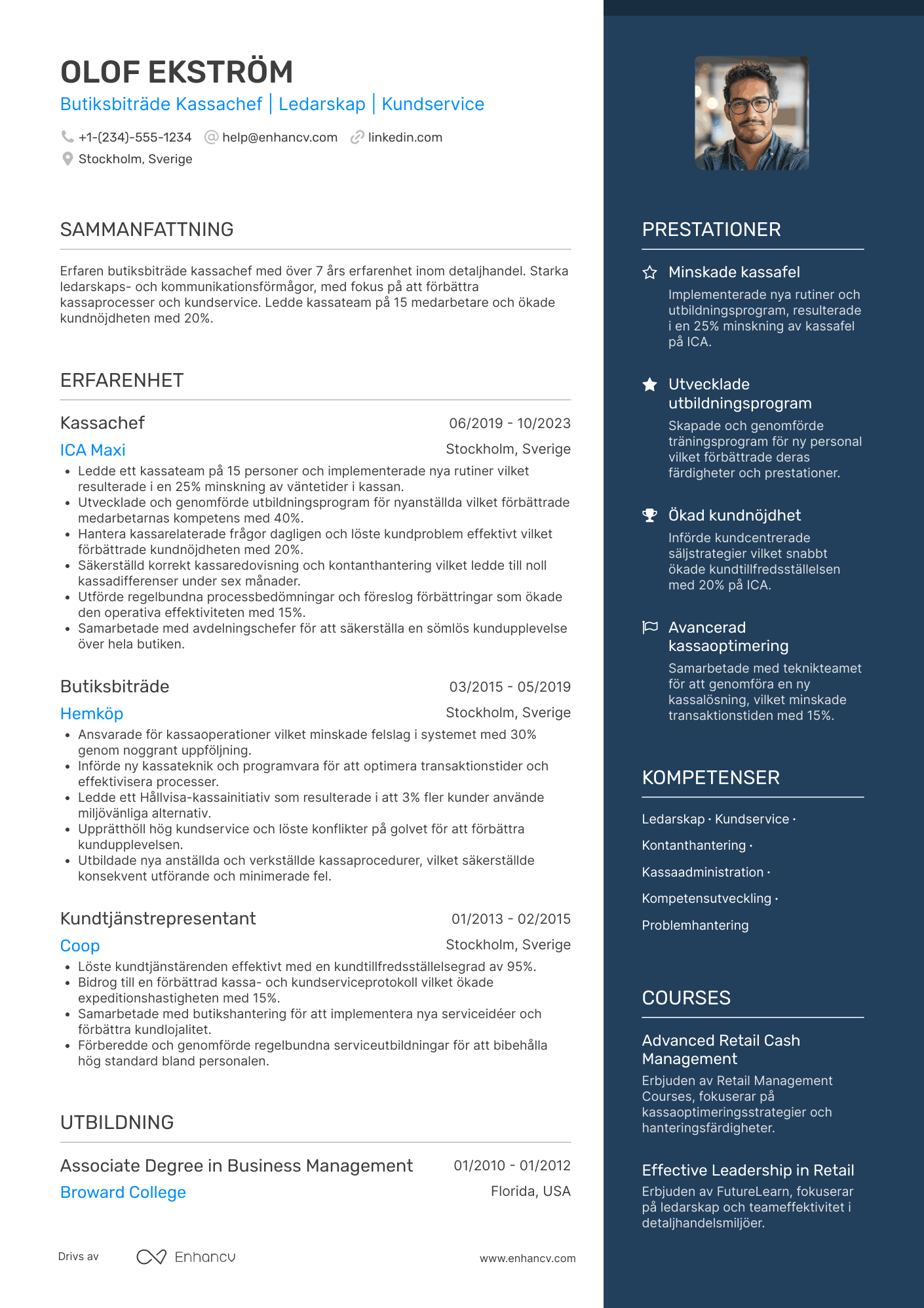 CV för Butiksbiträde Kassachef Resume Example