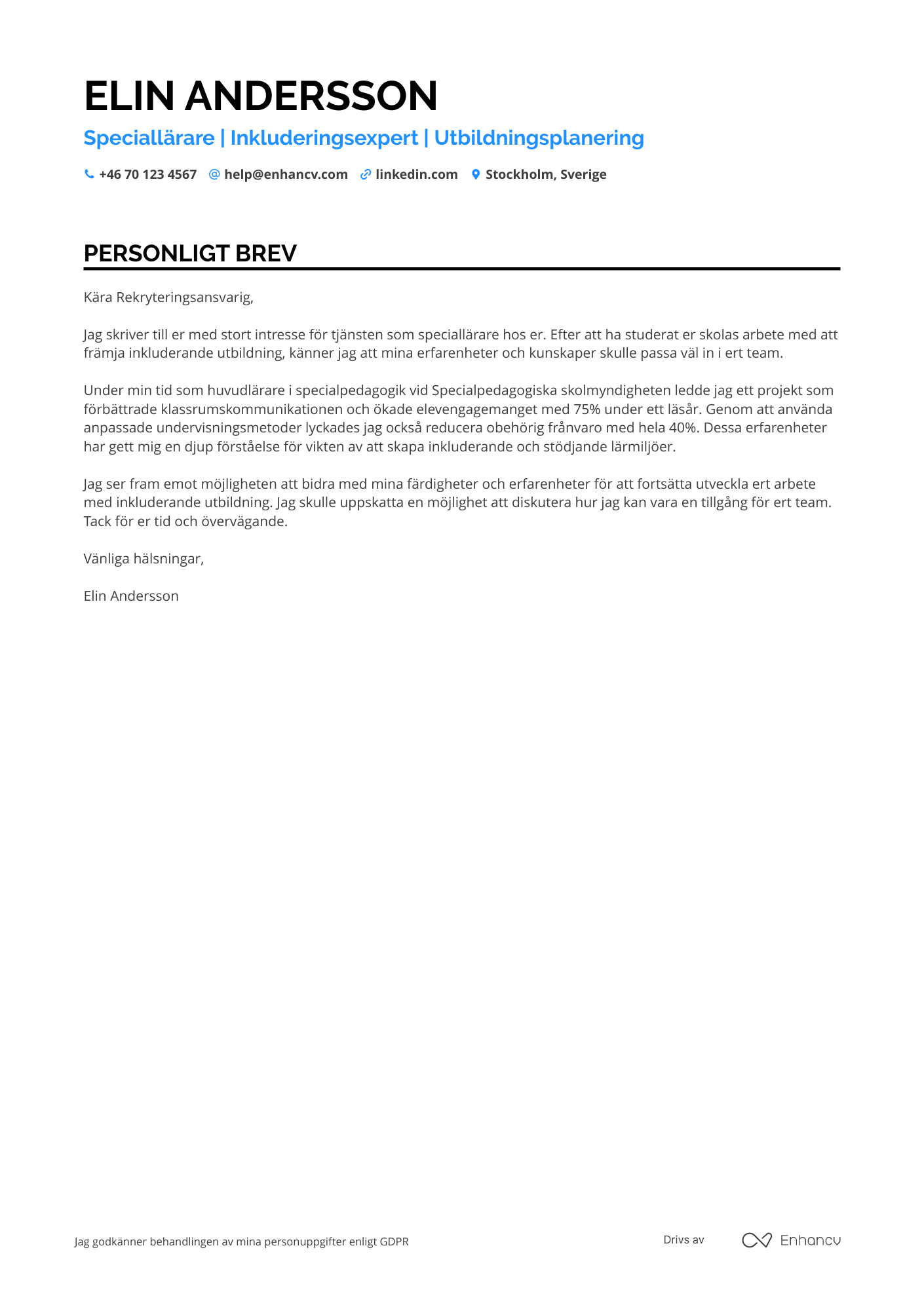 Personligt brev för Speciallärare Resume Example