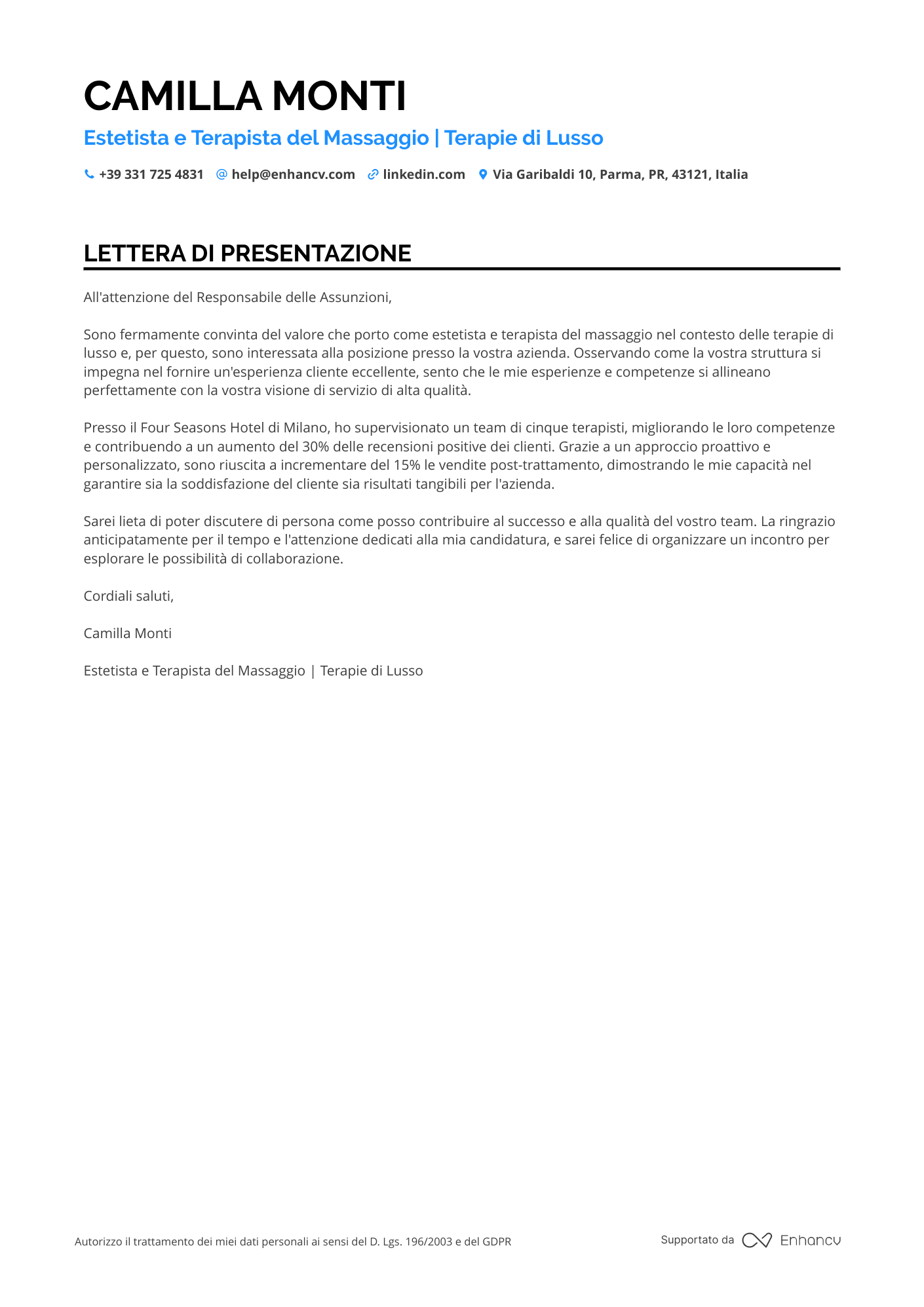 Massaggiatore Estetico Resume Example