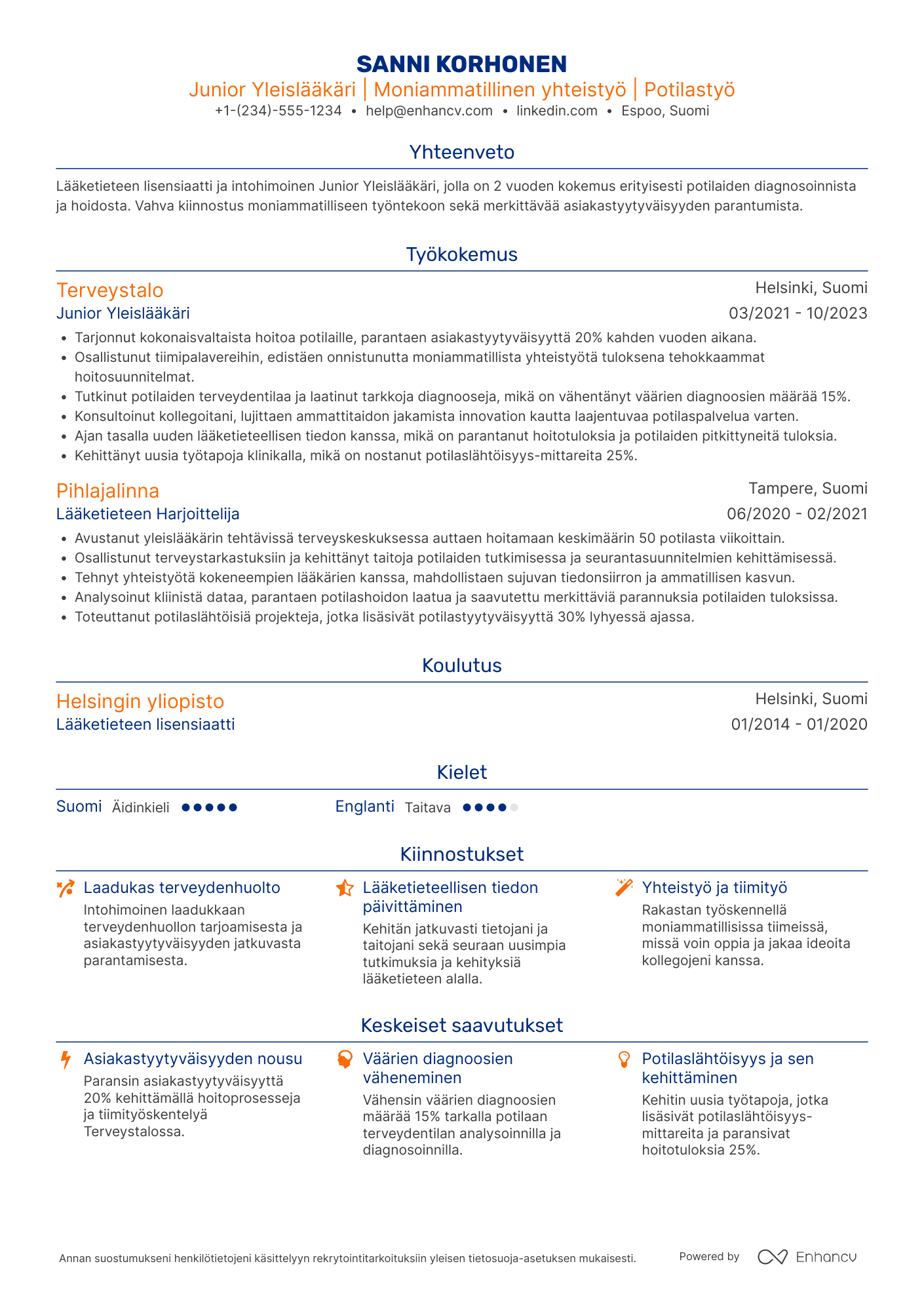 Ansioluettelo Junior Yleislääkäri Resume Example
