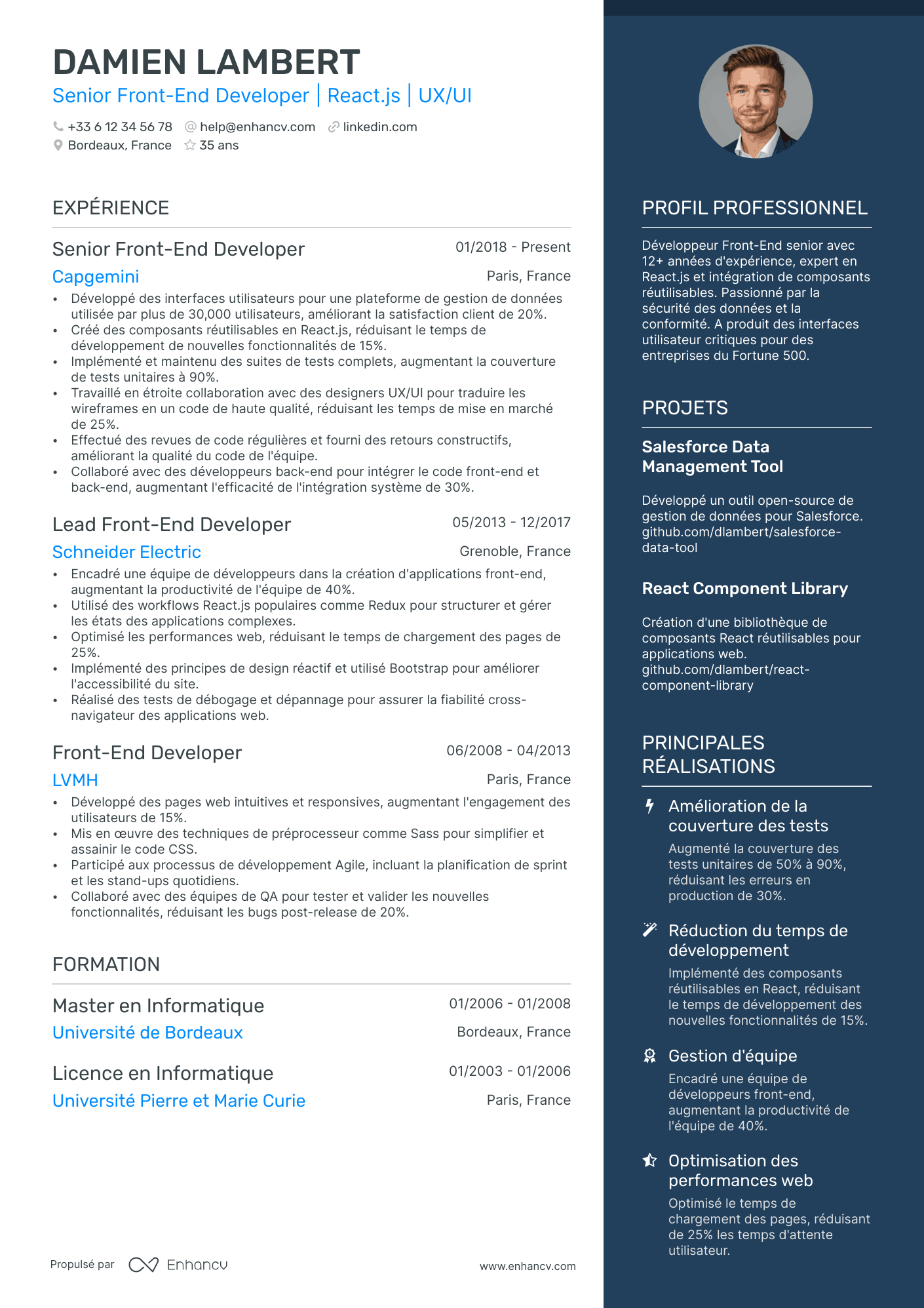 Web Développeur Front End Resume Example