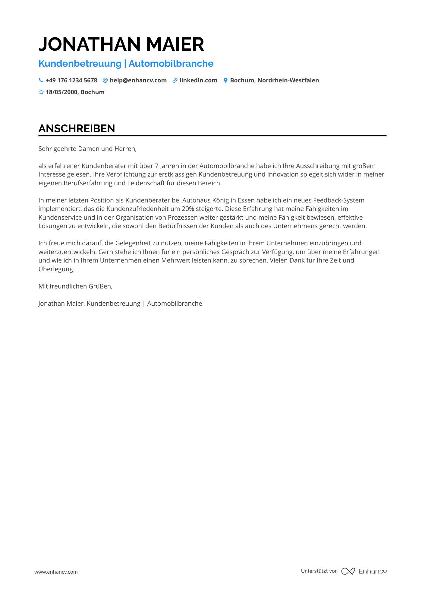 Rezeptionistin in der Autobranche Resume Example