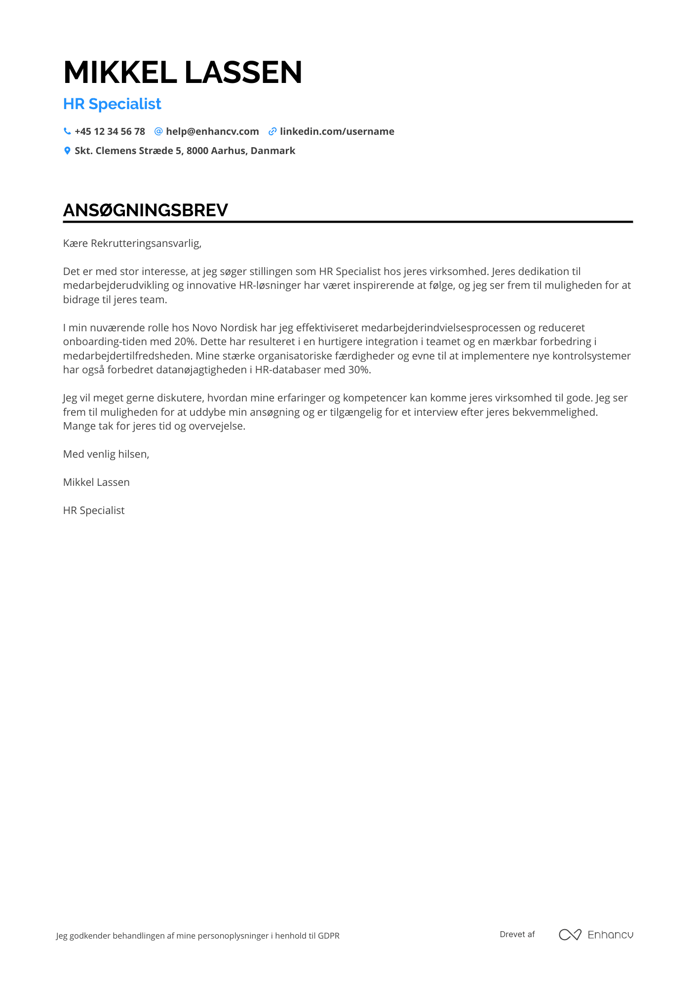 Ansøgningsbrev til HR Kontorassistent Resume Example
