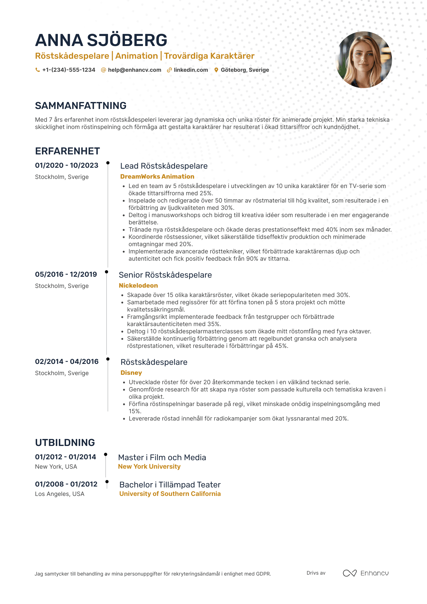 CV för Tecknad serie Röstskådespelare Resume Example