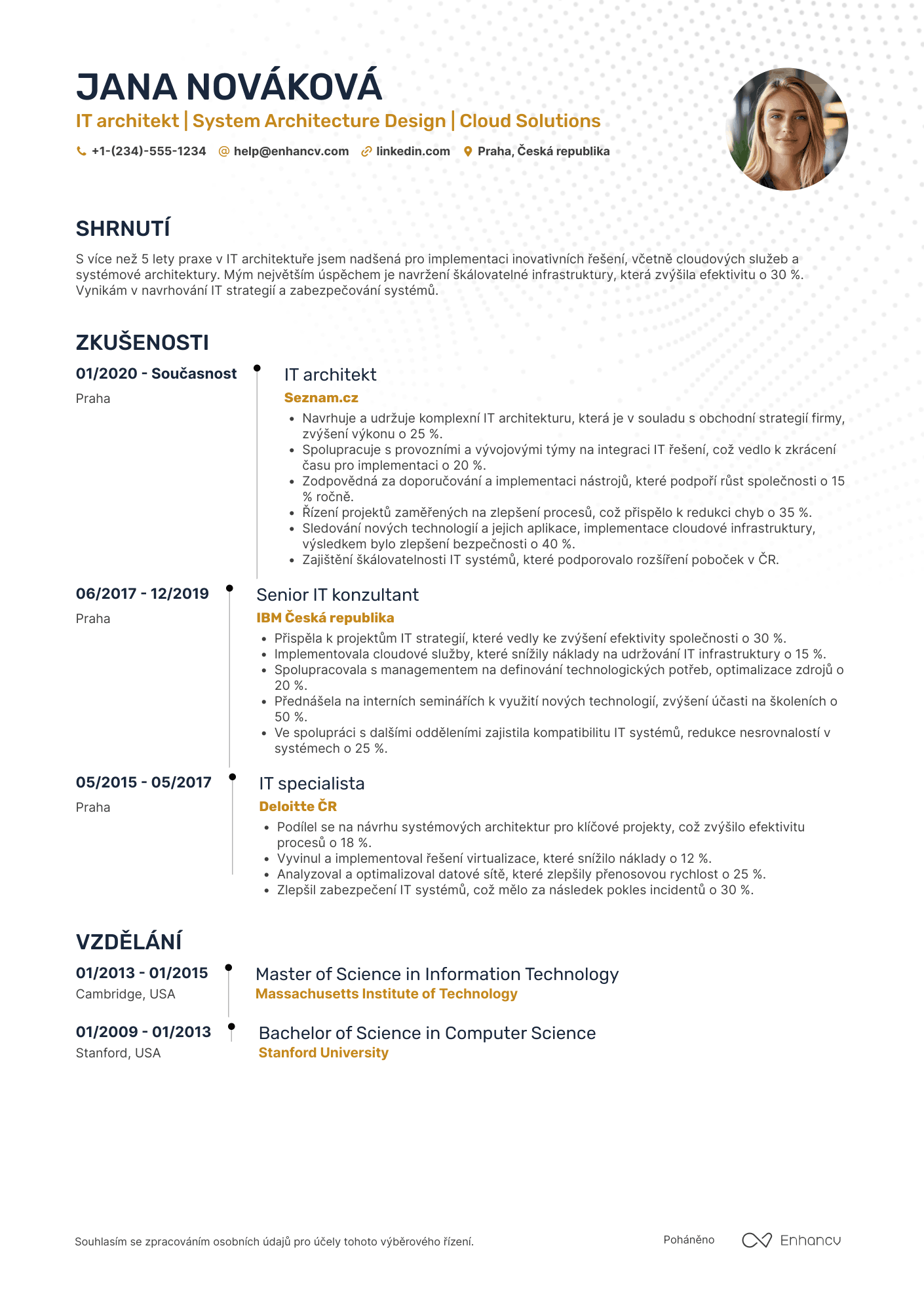 Životopis pro IT architekt Resume Example