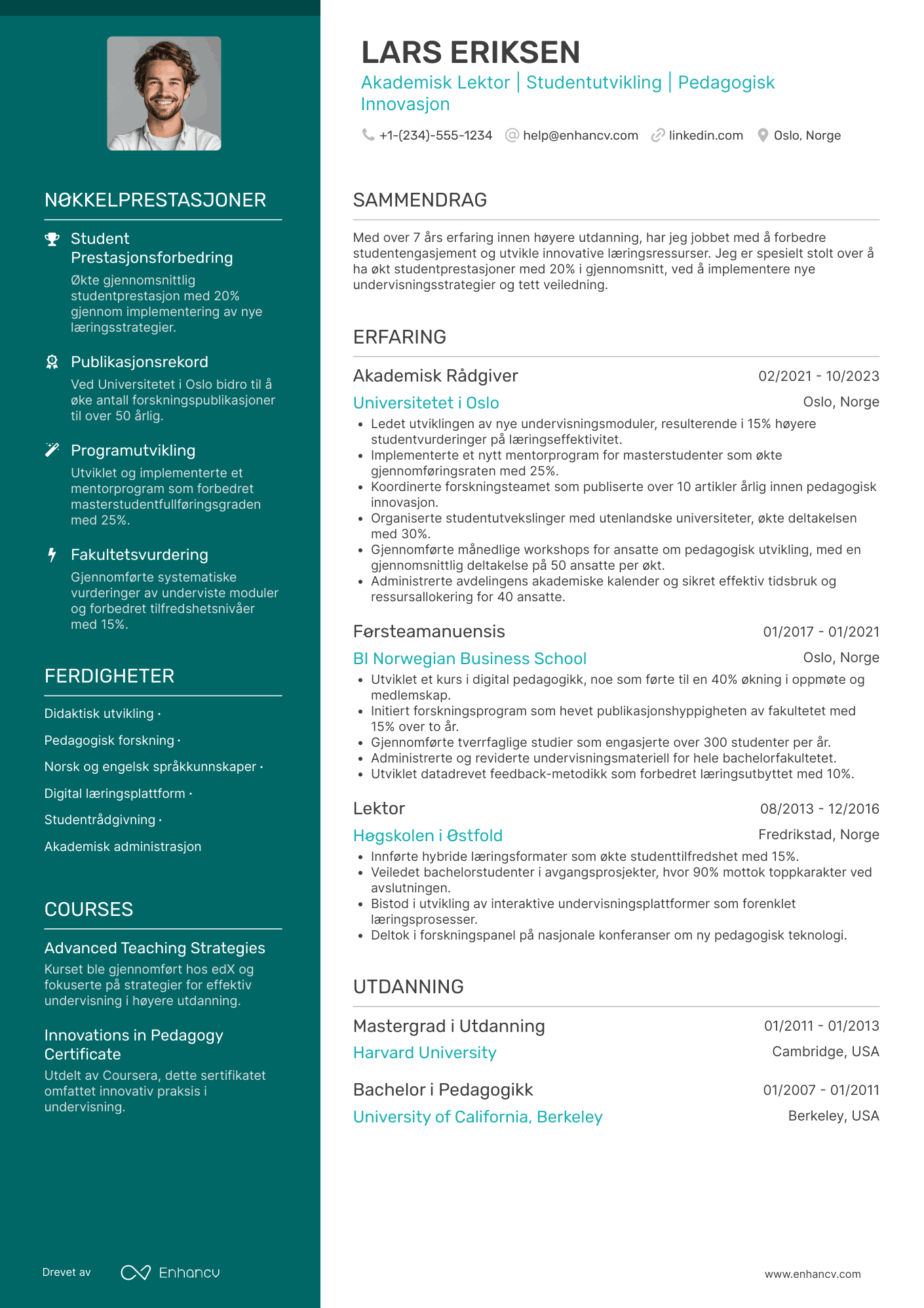 CV for Akademisk Lektor Resume Example