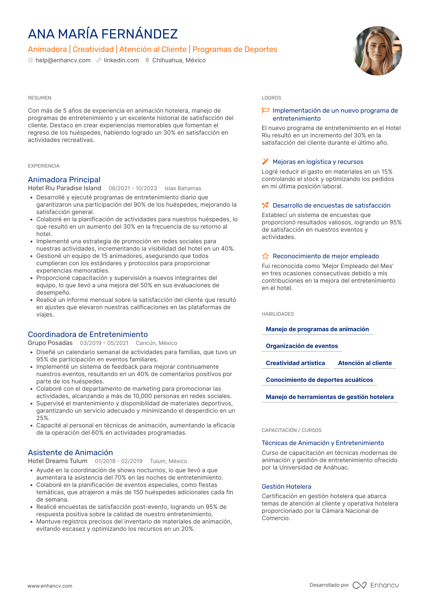 Artístico de actor o actriz Resume Example