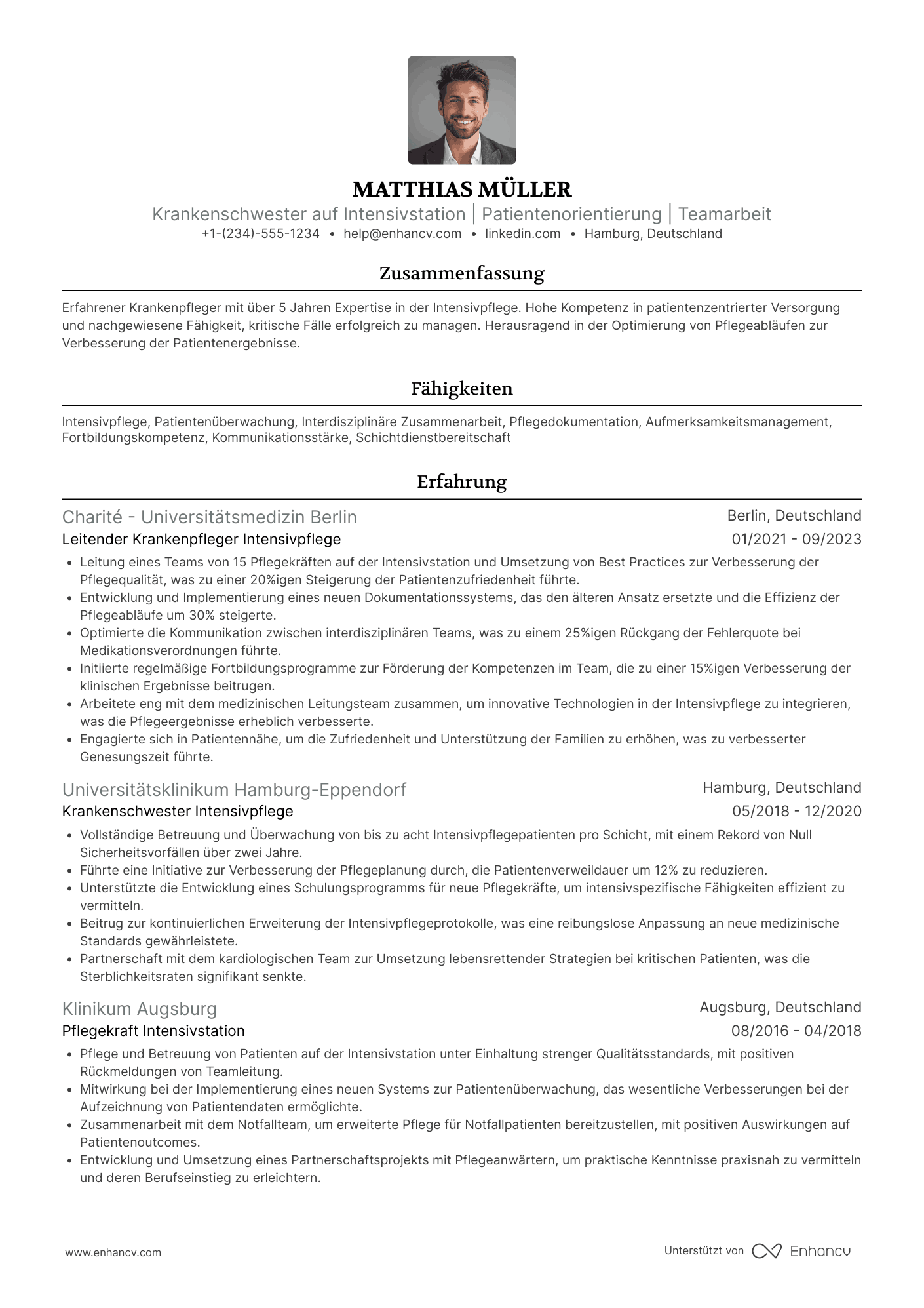Lebenslauf Krankenschwester Intensivpflege Resume Example
