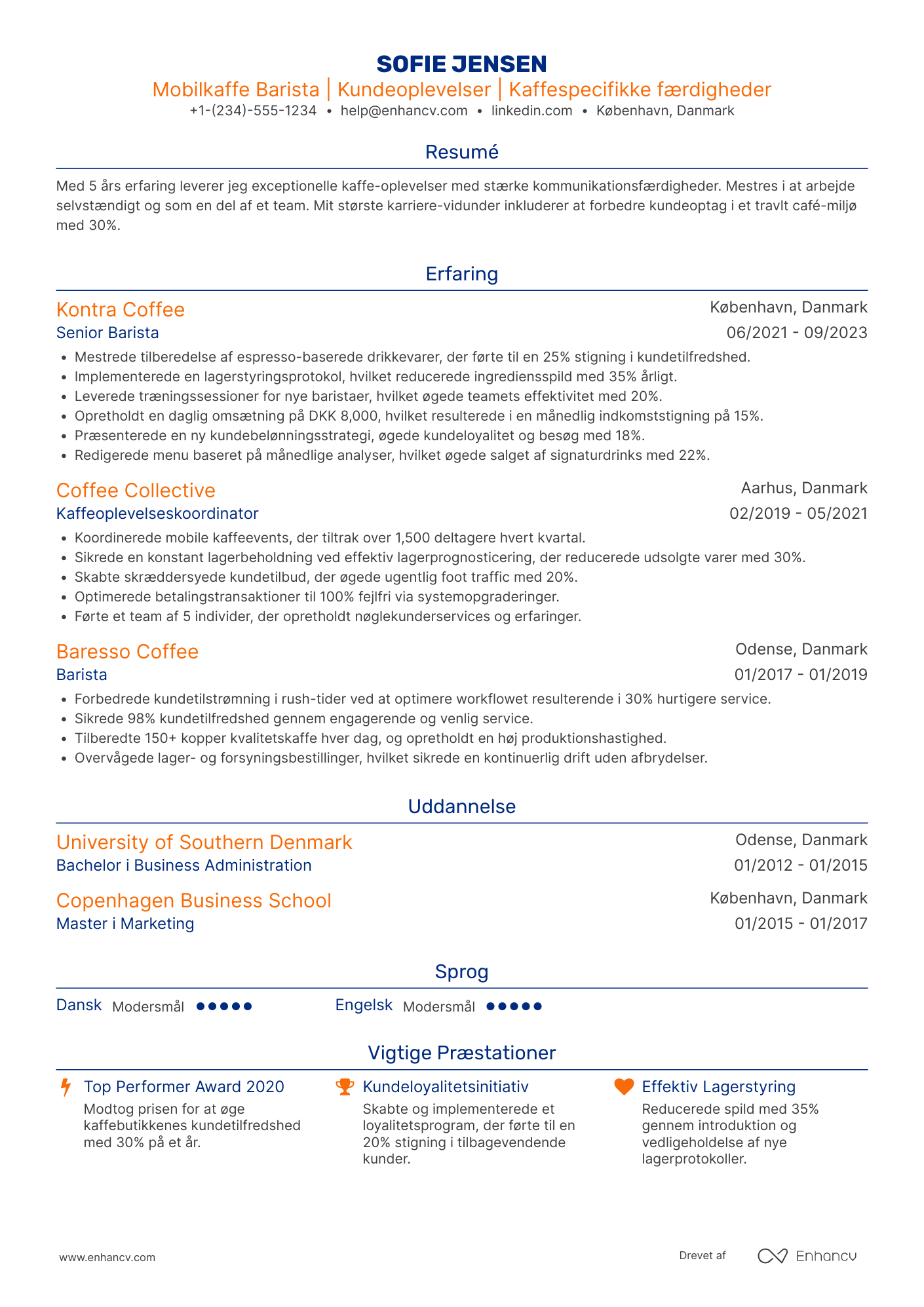 CV til Mobilkaffe Barista Resume Example