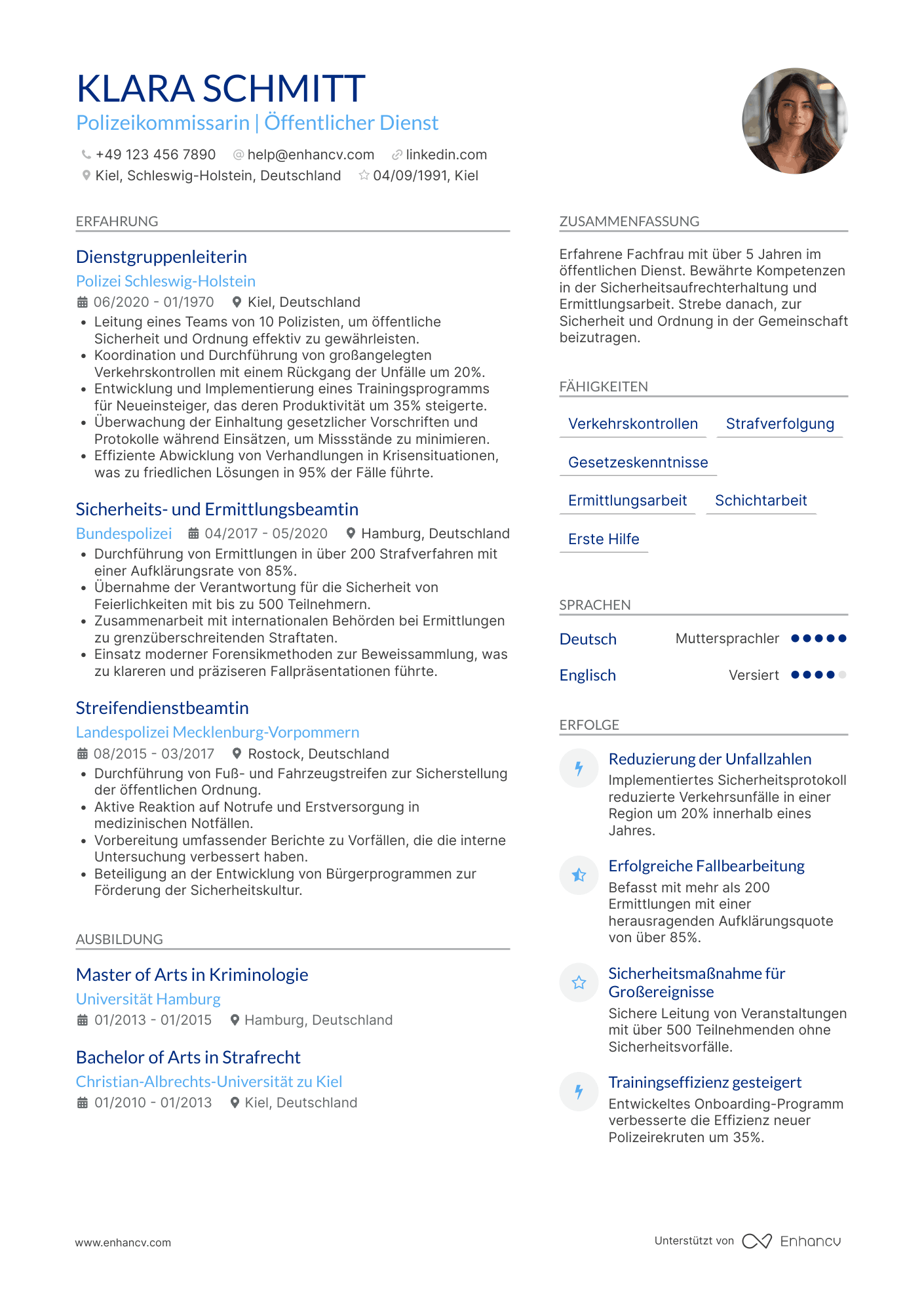Lebenslauf als Polizei Berufseinsteiger Resume Example