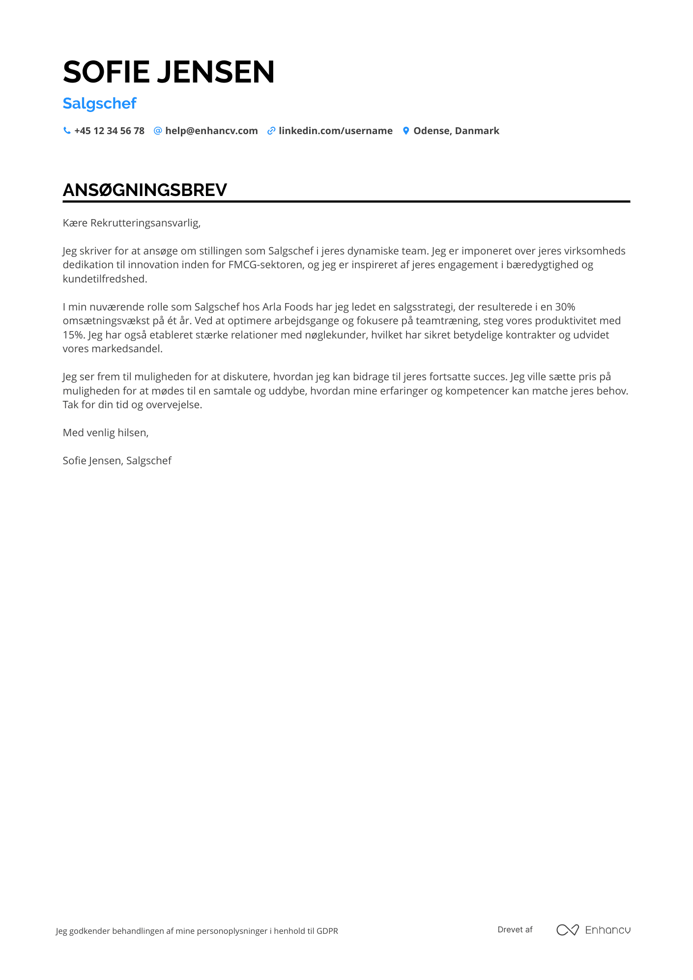 Ansøgningsbrev til Salgschef inden for FMCG Resume Example