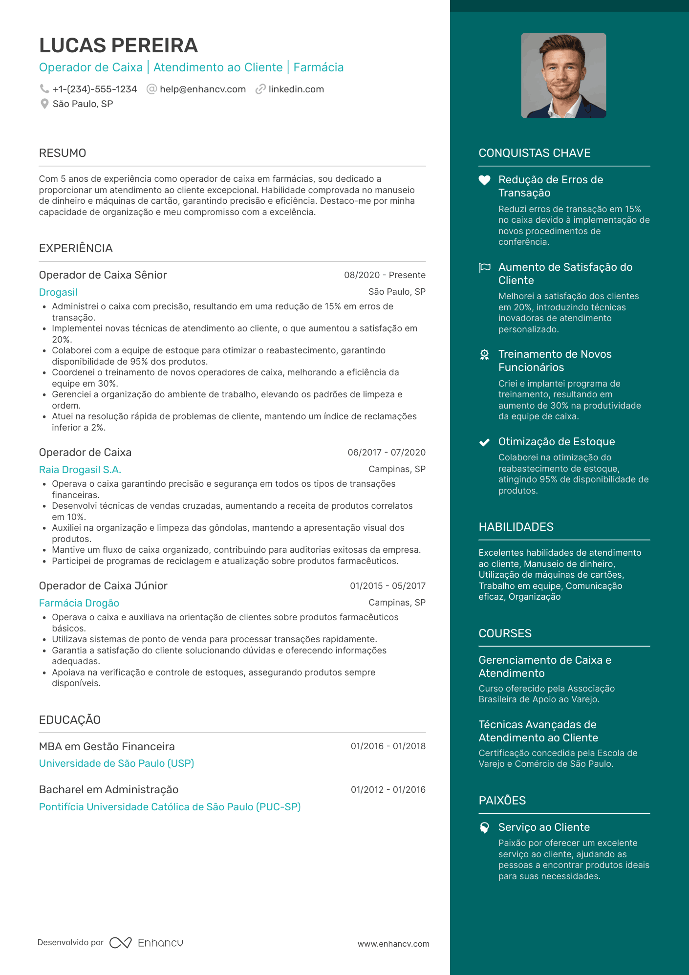 Operador de Caixa de Farmácia Resume Example