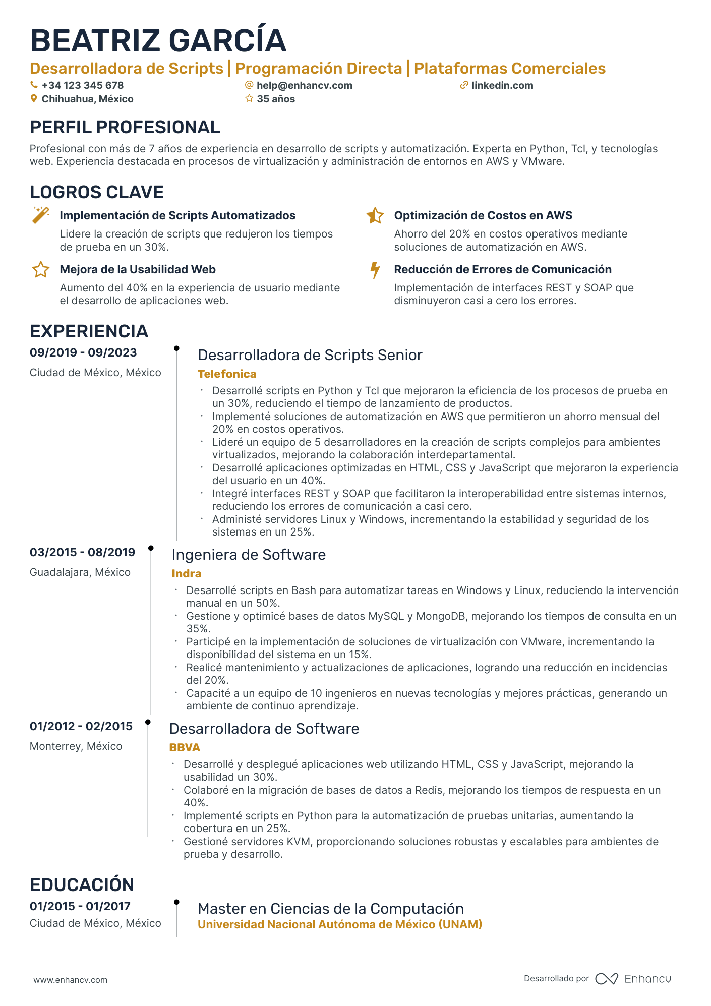 Operador de Informática Resume Example