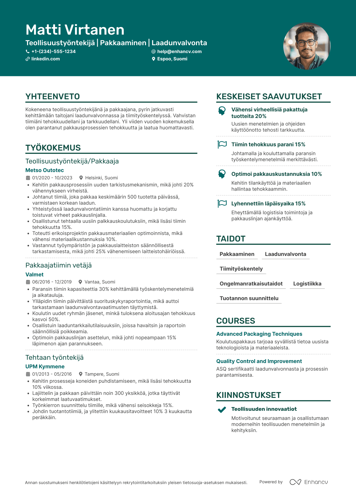 Ansioluettelo Teollisuustyöntekijä Pakkaaja Resume Example