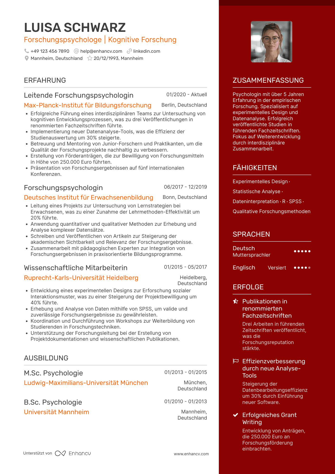 Lebenslauf als Forschungspsychologe Resume Example