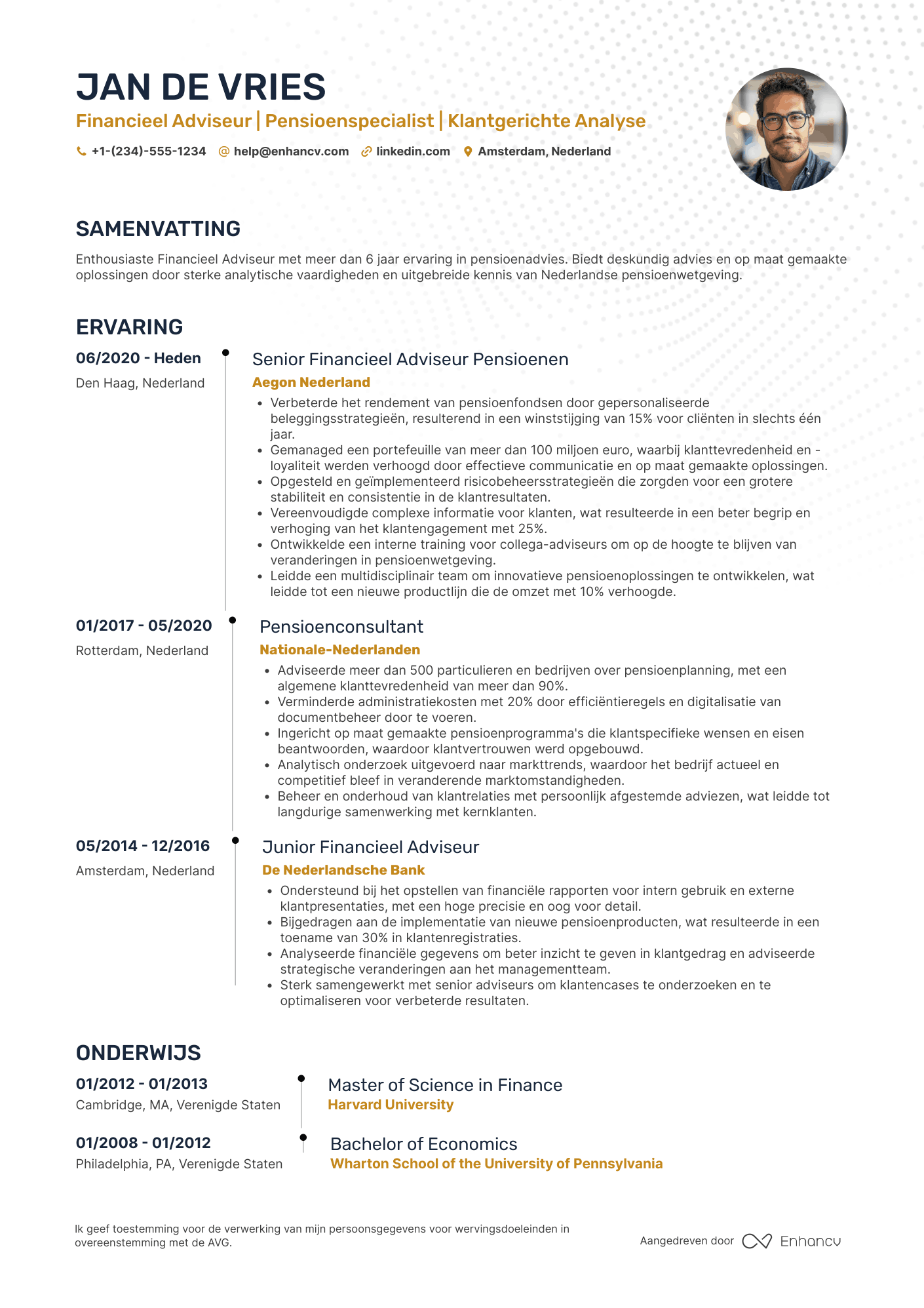 CV voor Financieel Adviseur Pensioenen Resume Example