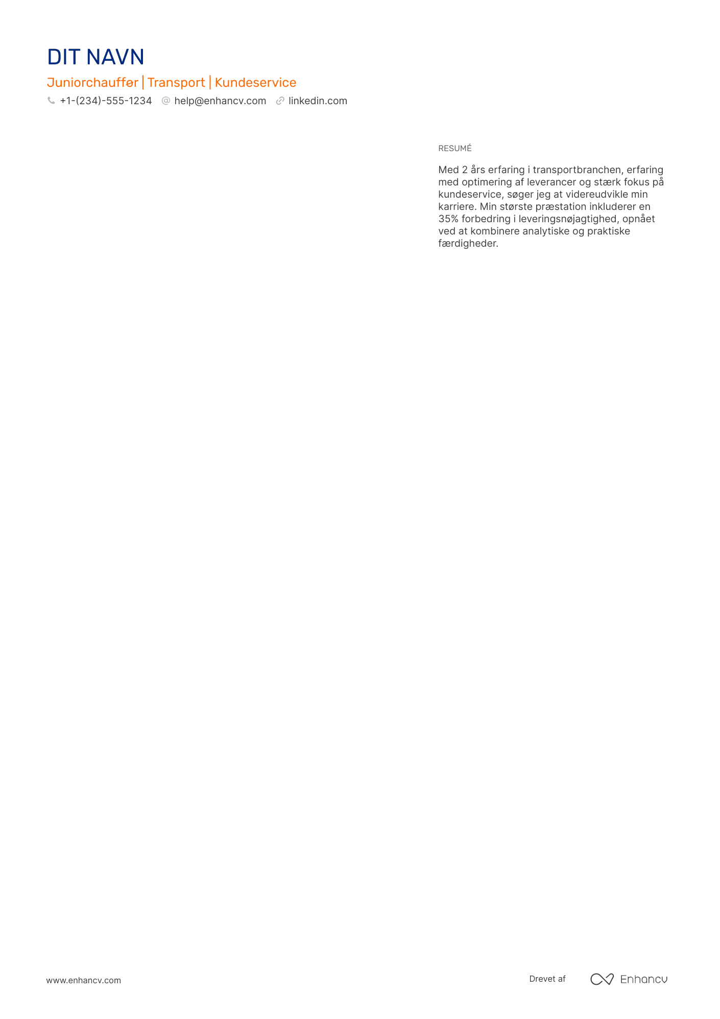 CV til Juniorchauffør Resume Example
