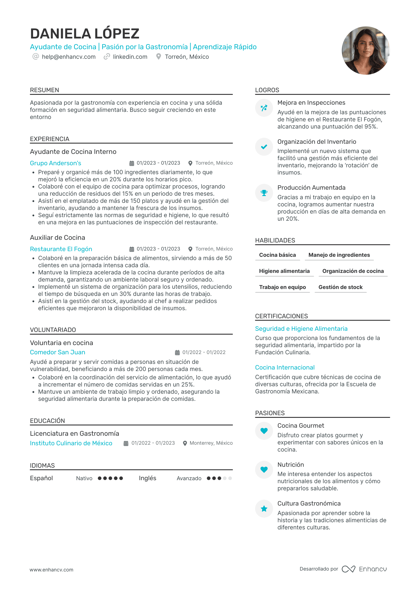 Ayudante de Cocina Resume Example