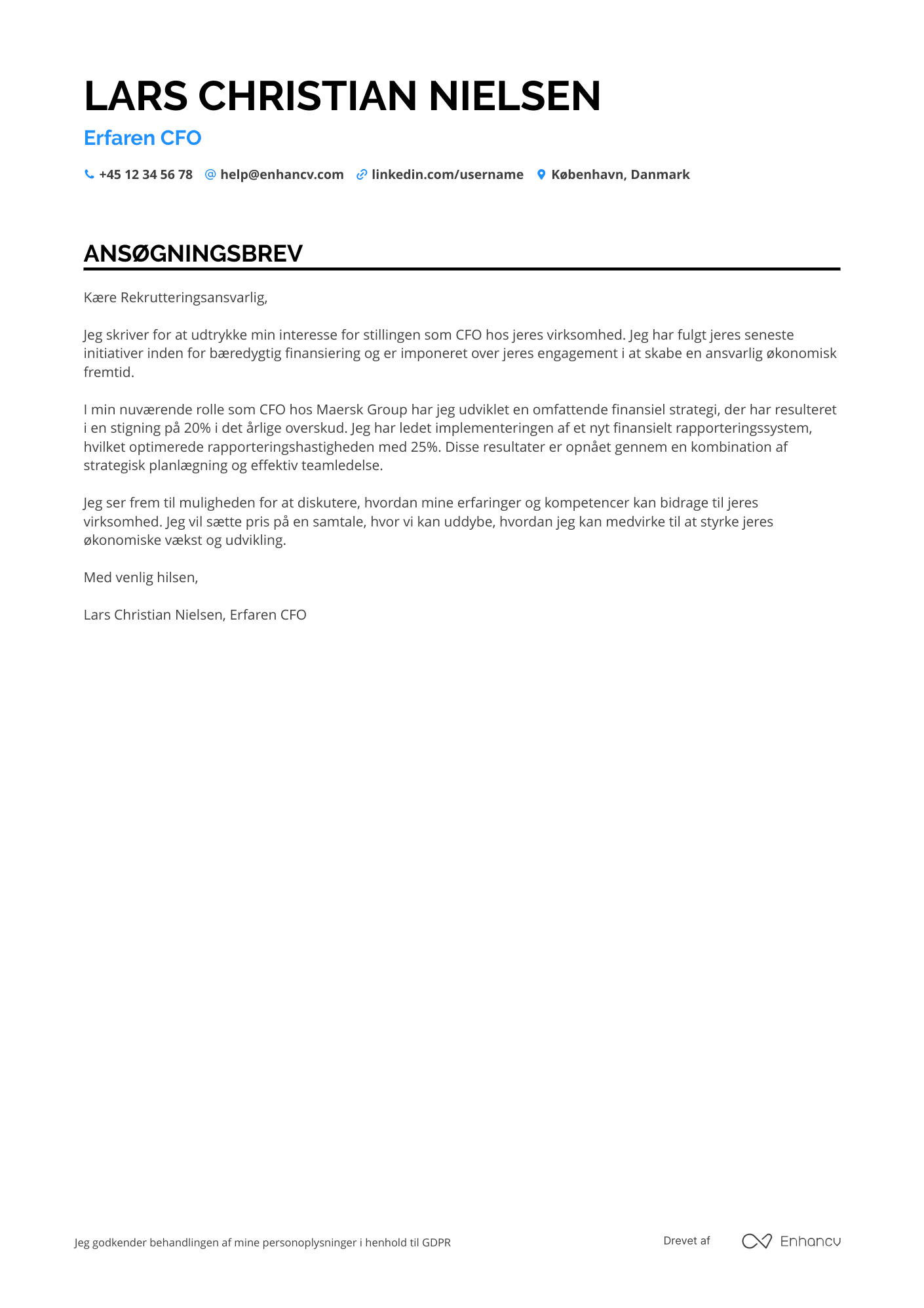 Ansøgningsbrev til Administrerende Direktør for Finans Resume Example