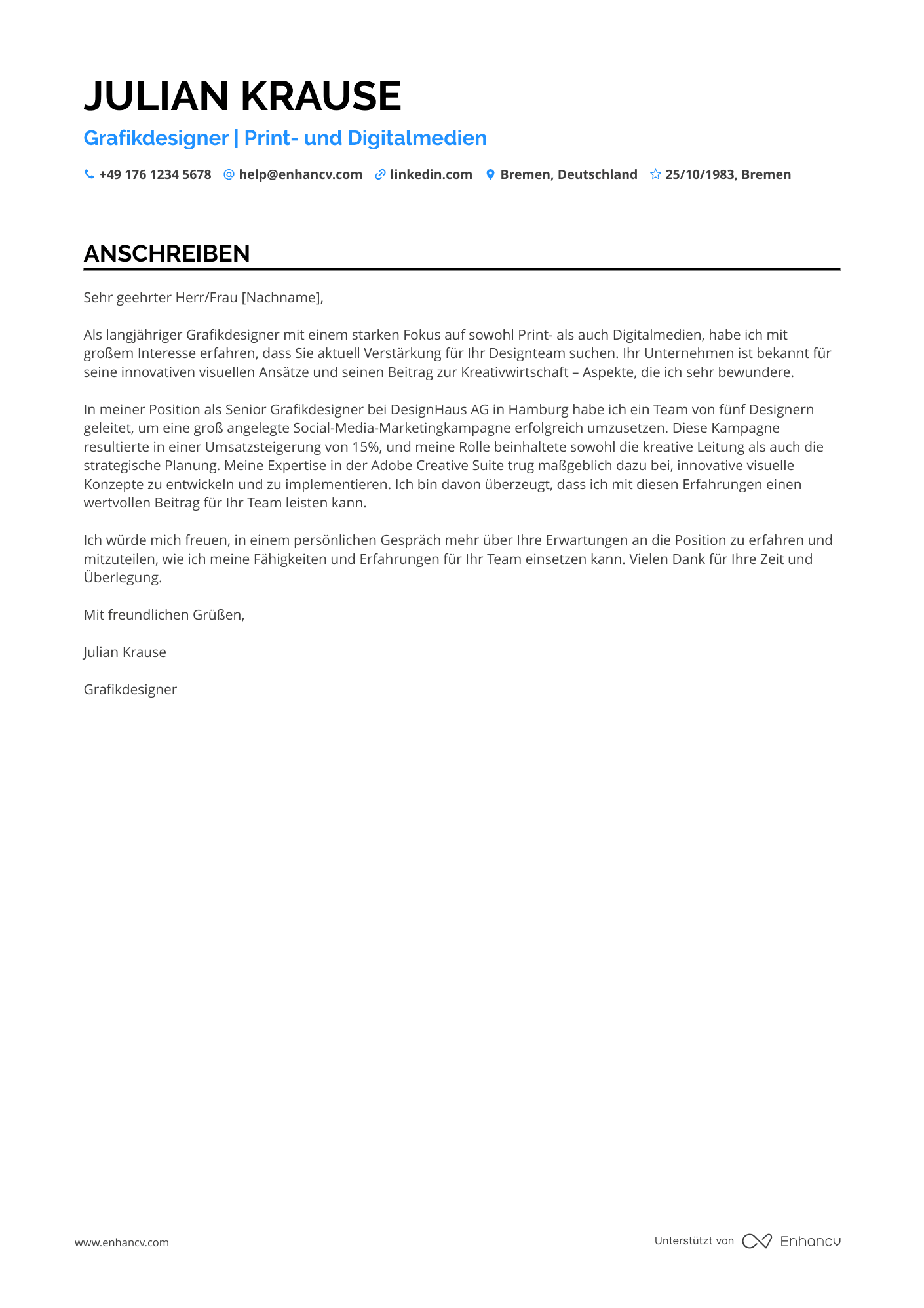 Grafikdesigner mit Berufserfahrung Resume Example