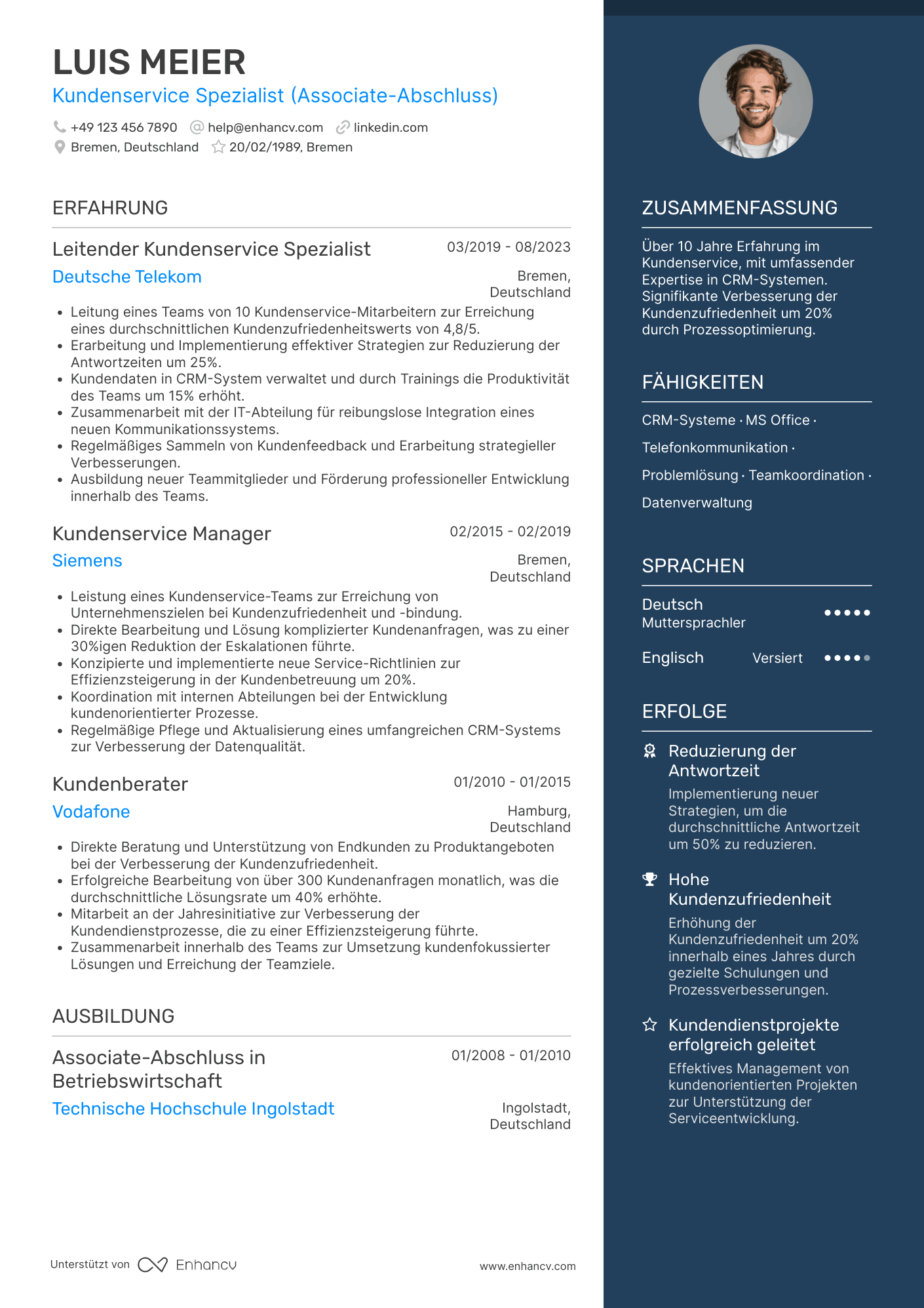 Lebenslauf als Kundenservice Spezialist mit langjähriger Erfahrung Resume Example