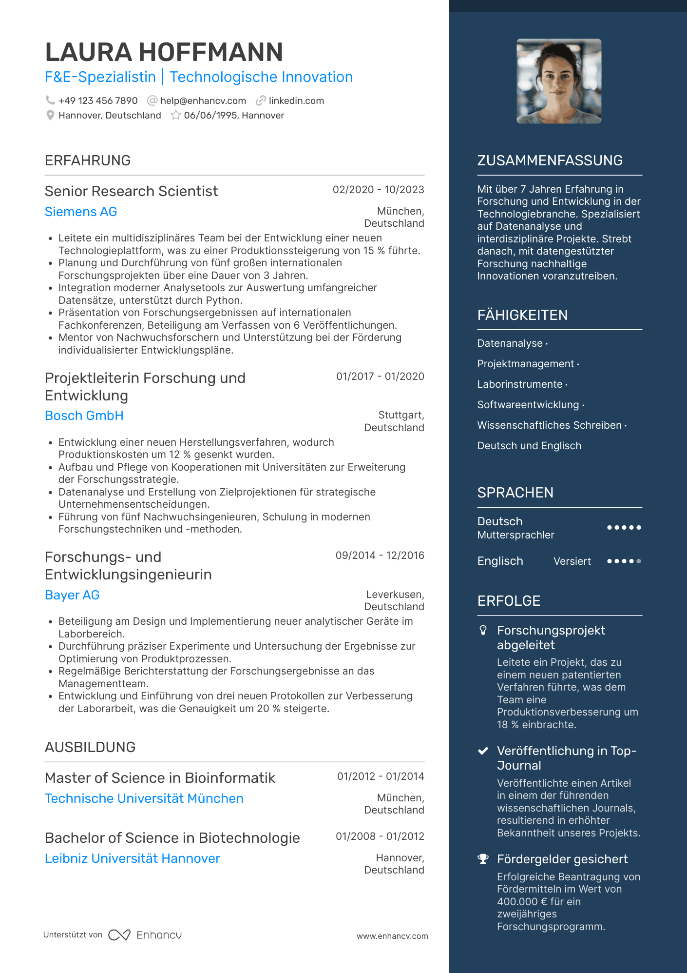 Lebenslauf als Akademiker in der Forschung und Entwicklung Resume Example
