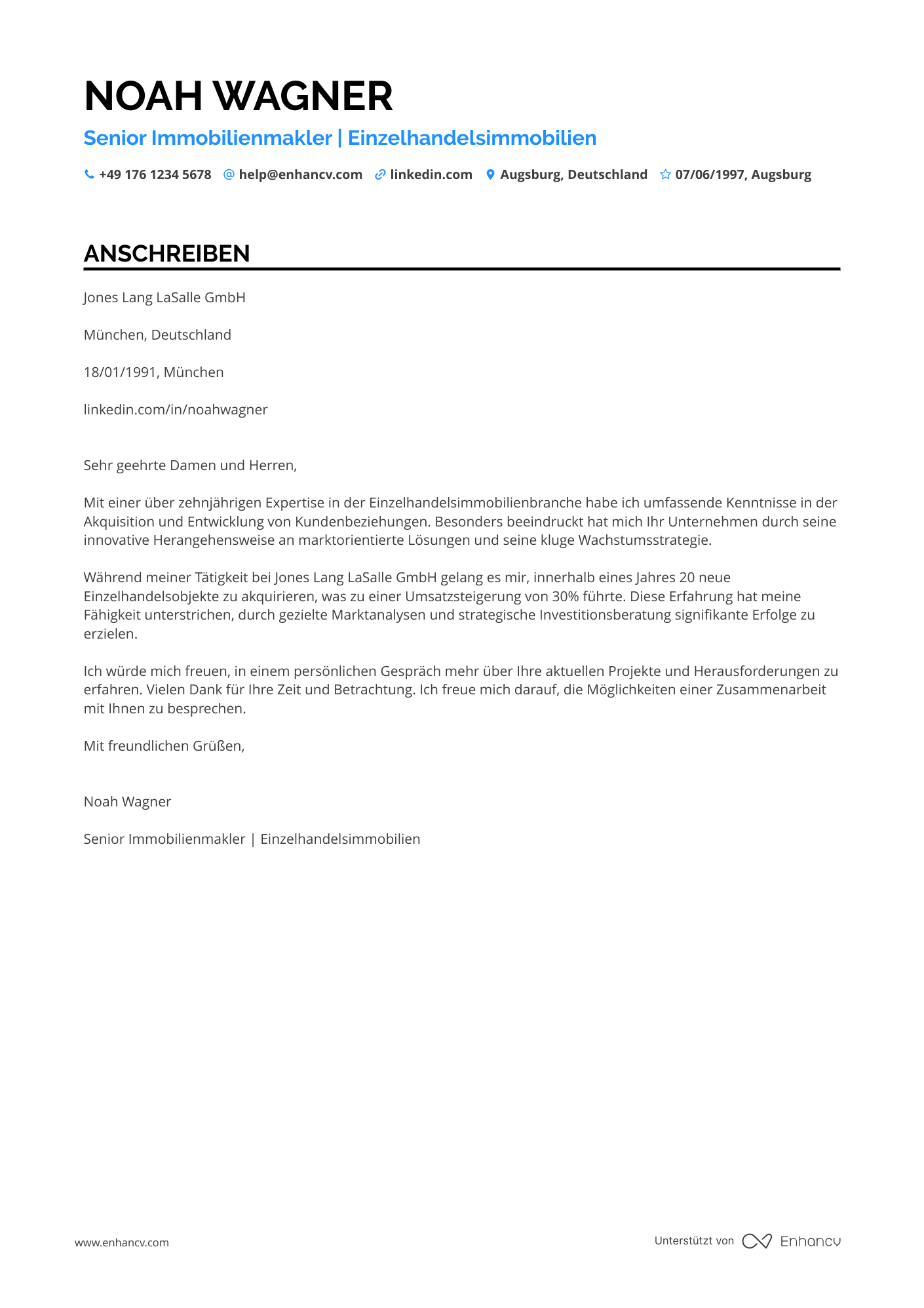 Immobilienmakler für Einzelhandelsimmobilien Resume Example