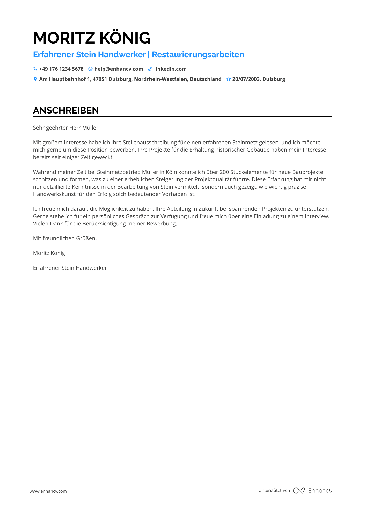 Stein Handwerker Resume Example