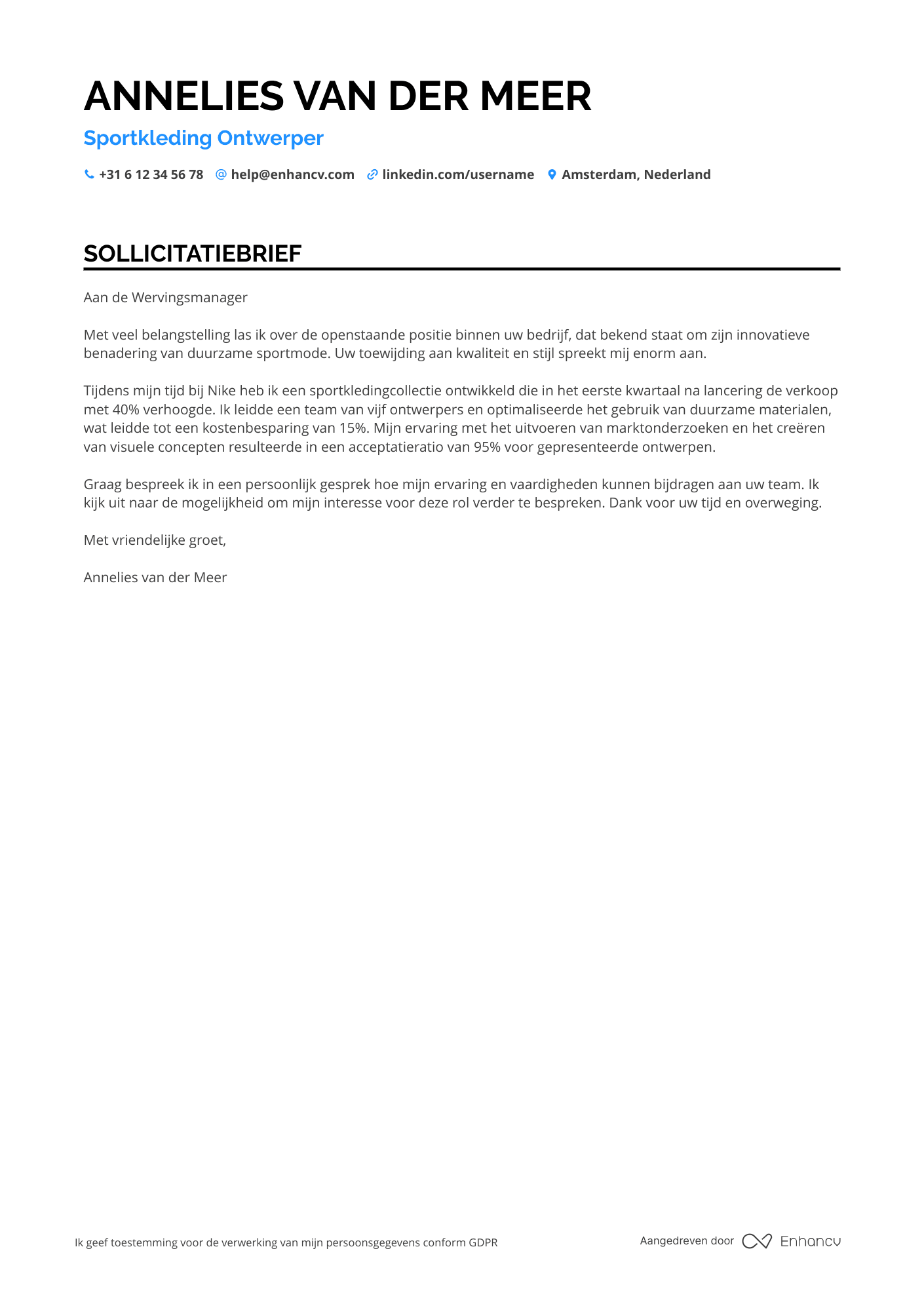 Sollicitatiebrief voor Sport Apparel Designer Resume Example