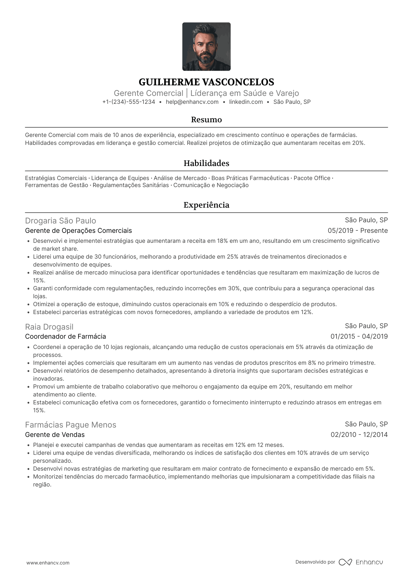 Currículo gerente comercial farmacêutico Resume Example