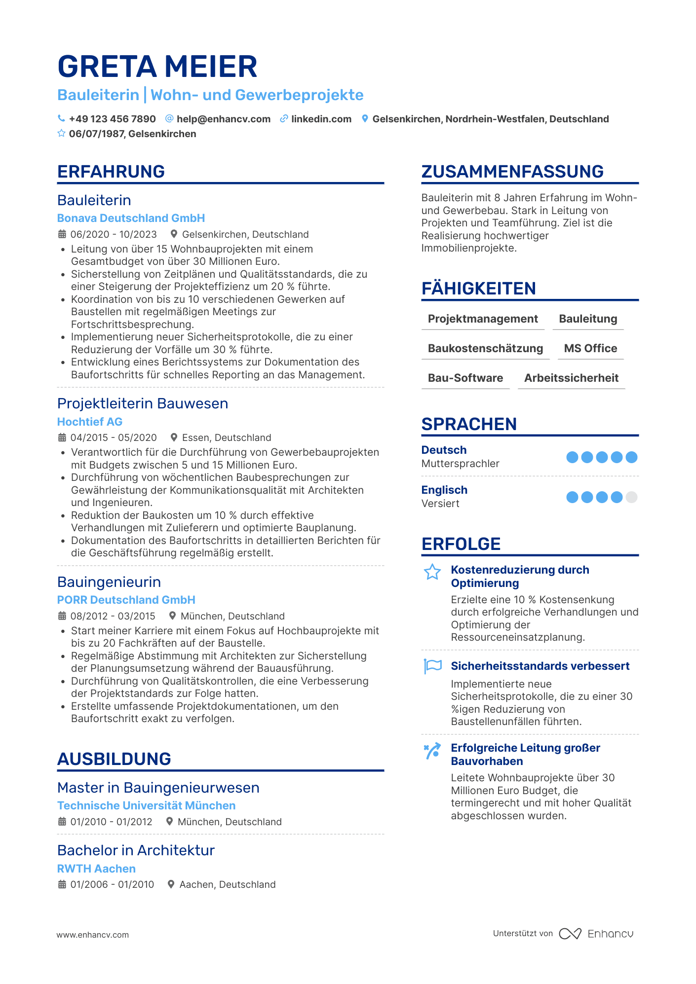 Lebenslauf in Bauleiter in der Immobilienindustrie Resume Example