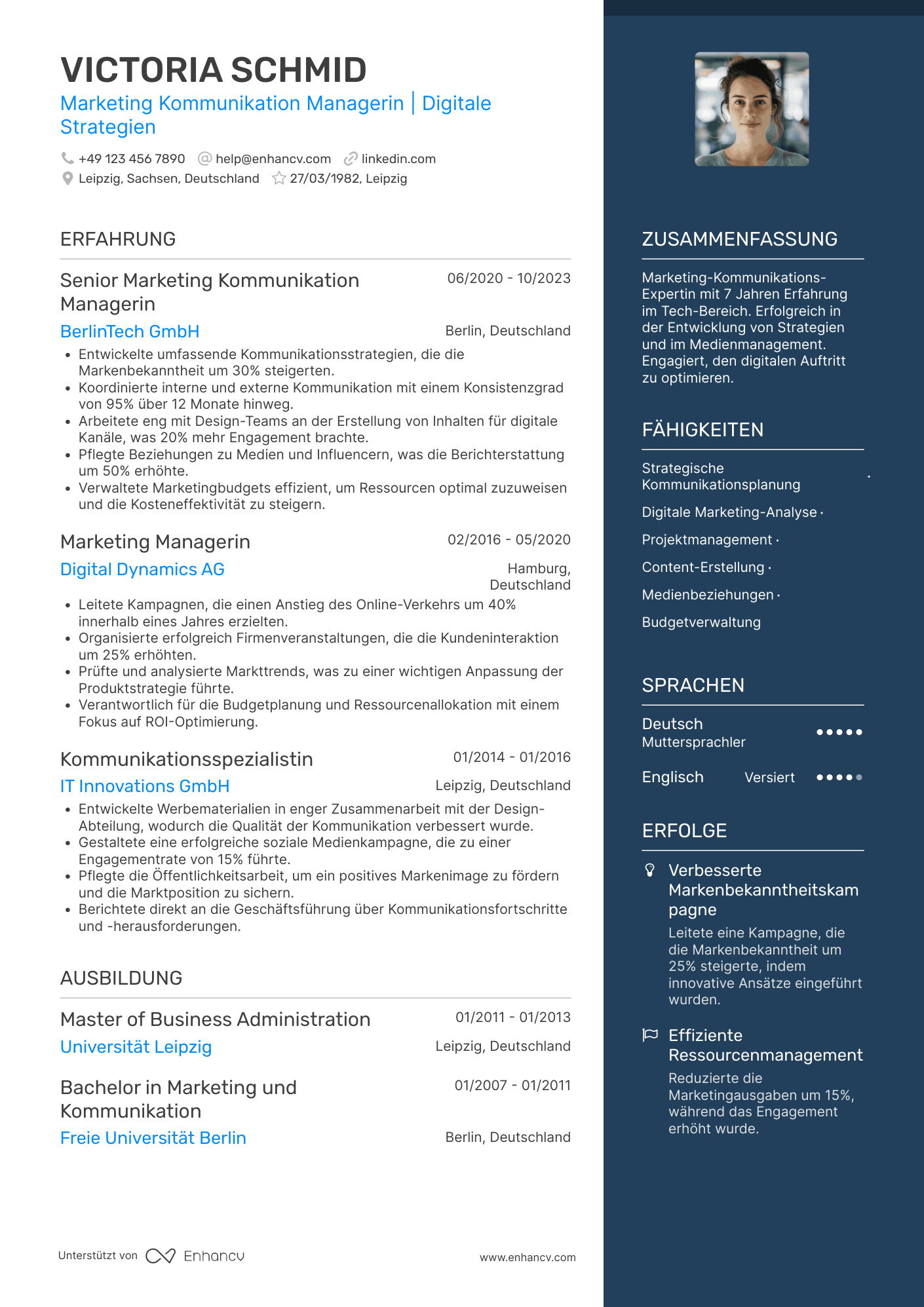 Lebenslauf als Marketing Kommunikation Manager Resume Example