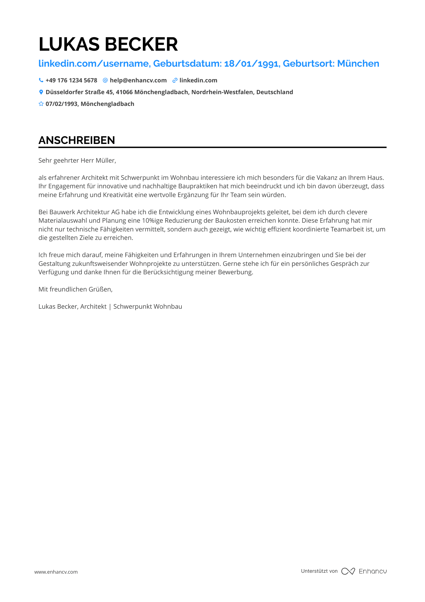 Architekt für Wohnbau Resume Example