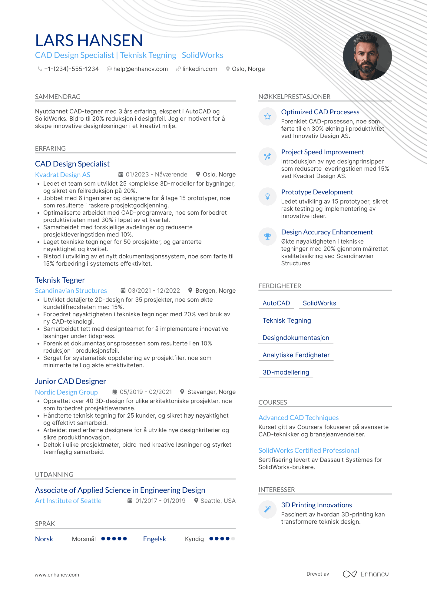 CV for Entry level CAD designspesialist Resume Example