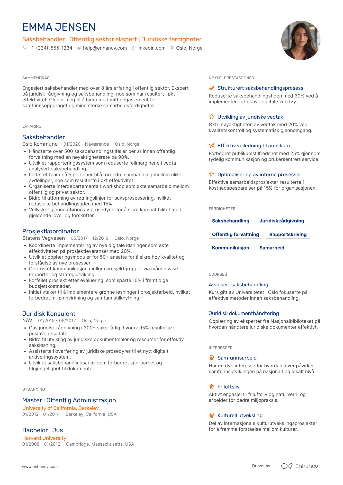 CV for Saksbehandler i Offentlig Sektor Resume Example