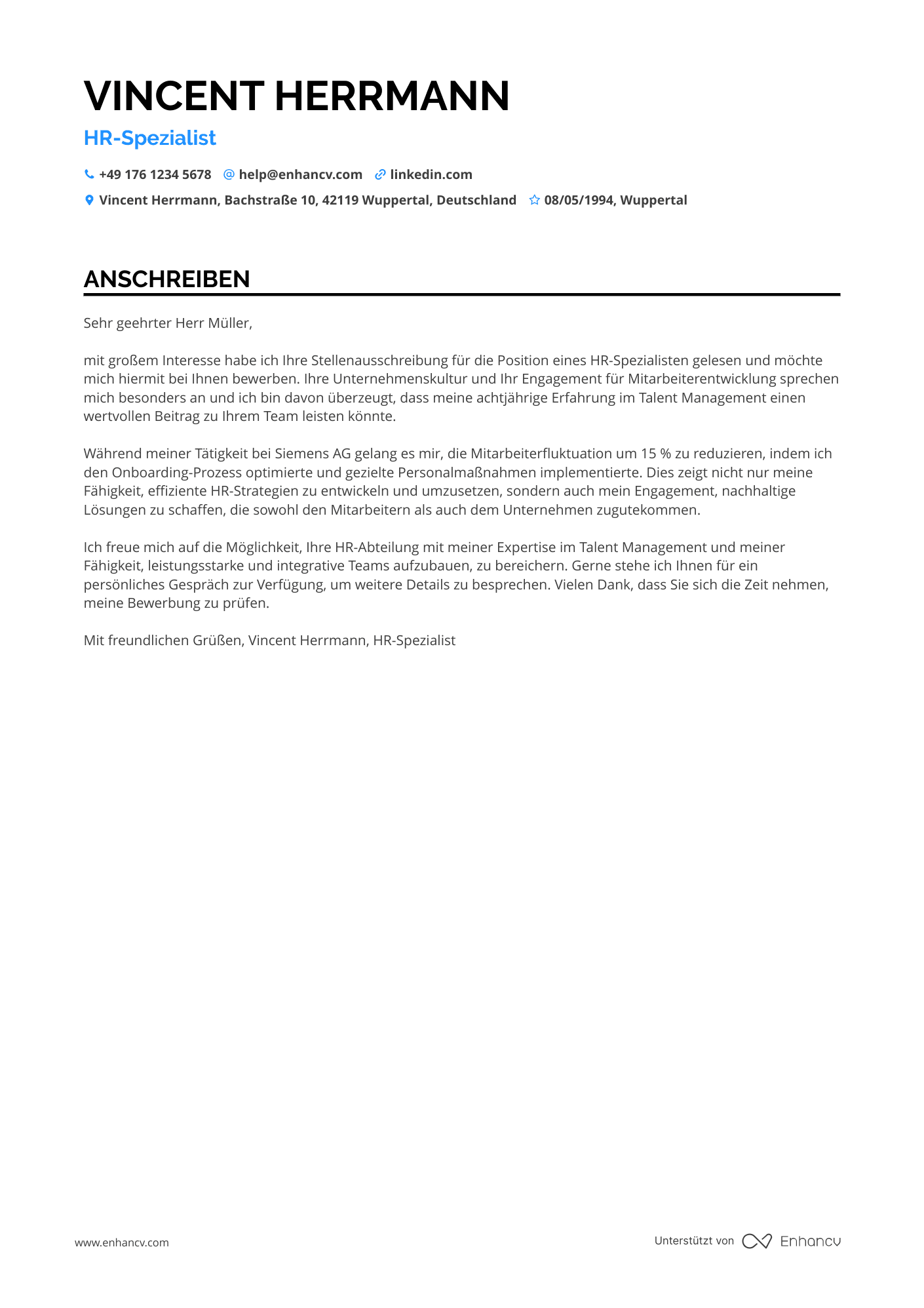 Personaler mit Spezialisierung Resume Example