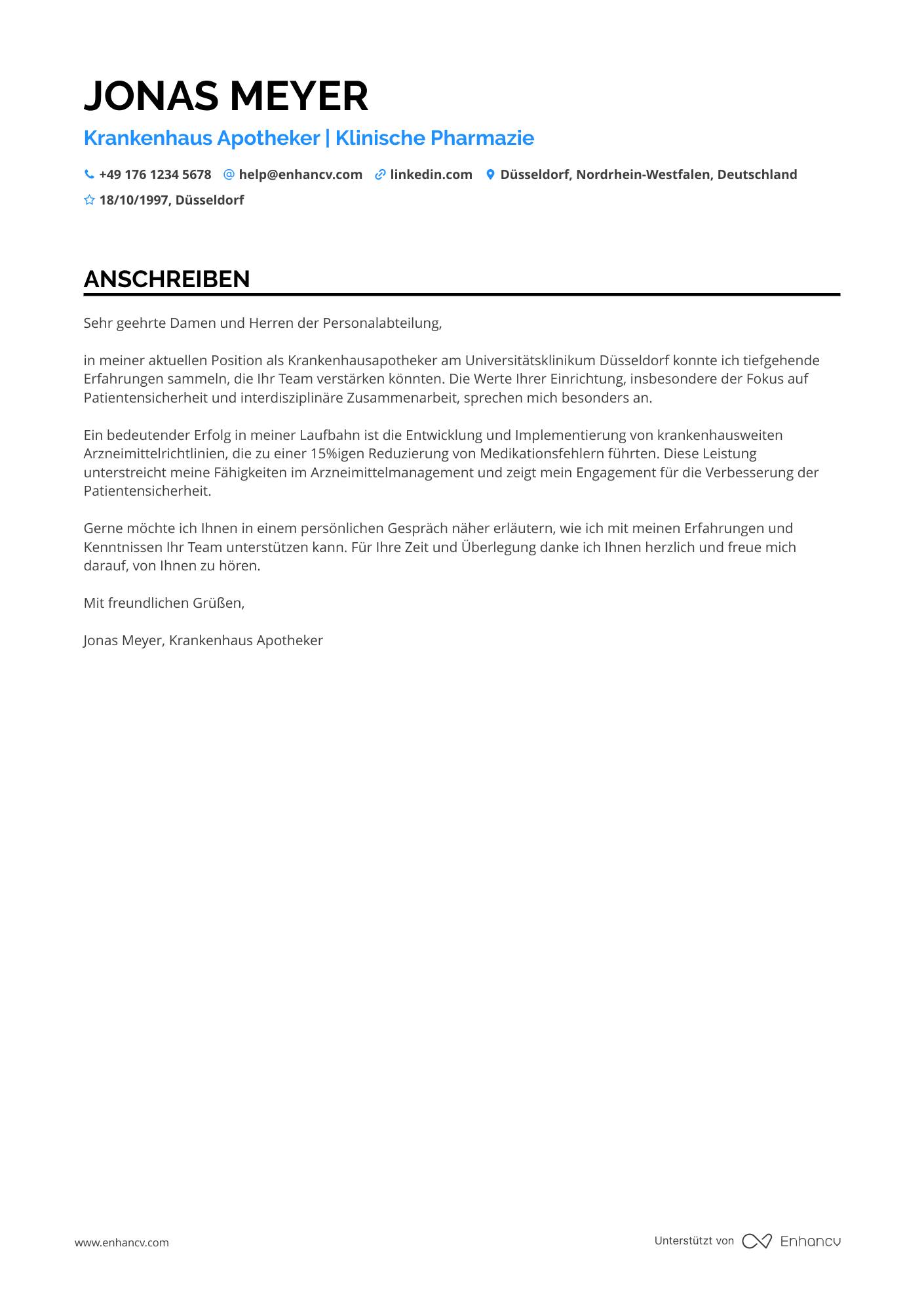 Apotheker im Krankenhaus Resume Example