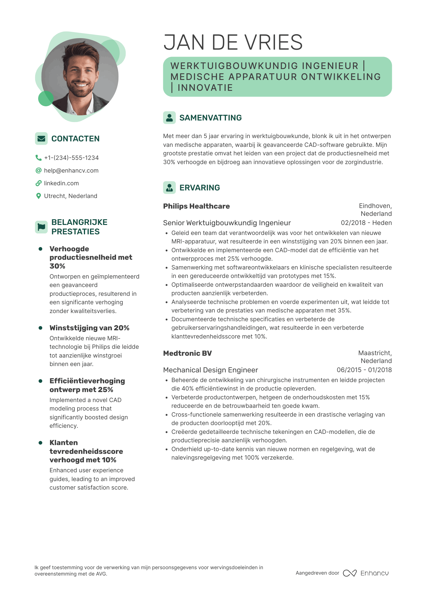 CV voor Werktuigbouwkundig Ingenieur Medische Apparatuur Resume Example