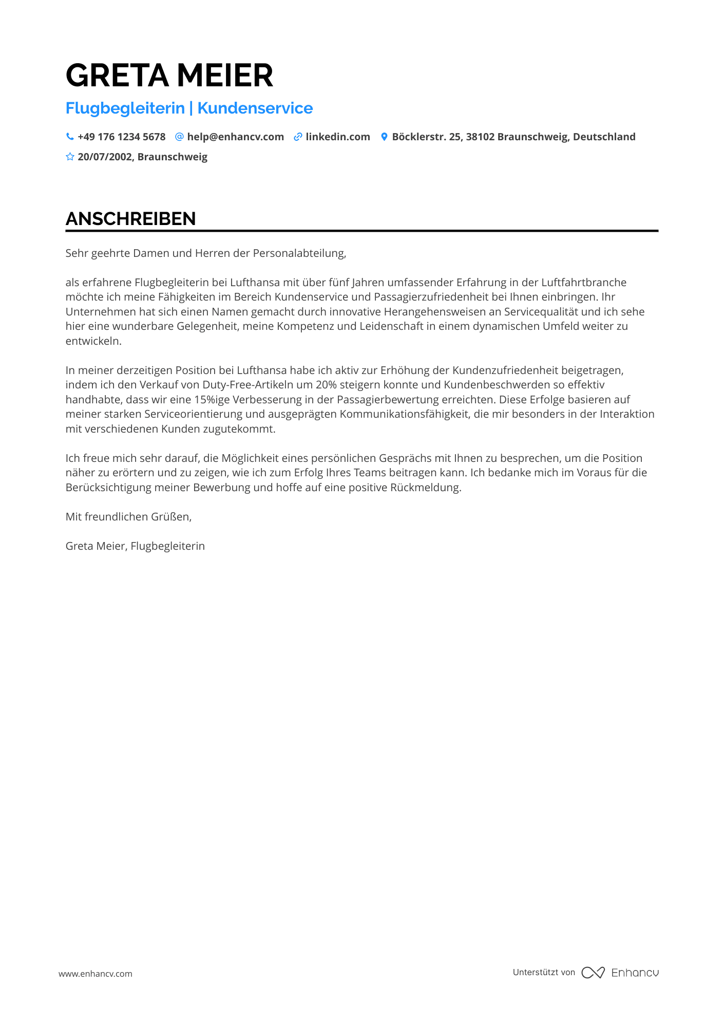 Flugbegleiter für Kurzstreckenflüge Resume Example