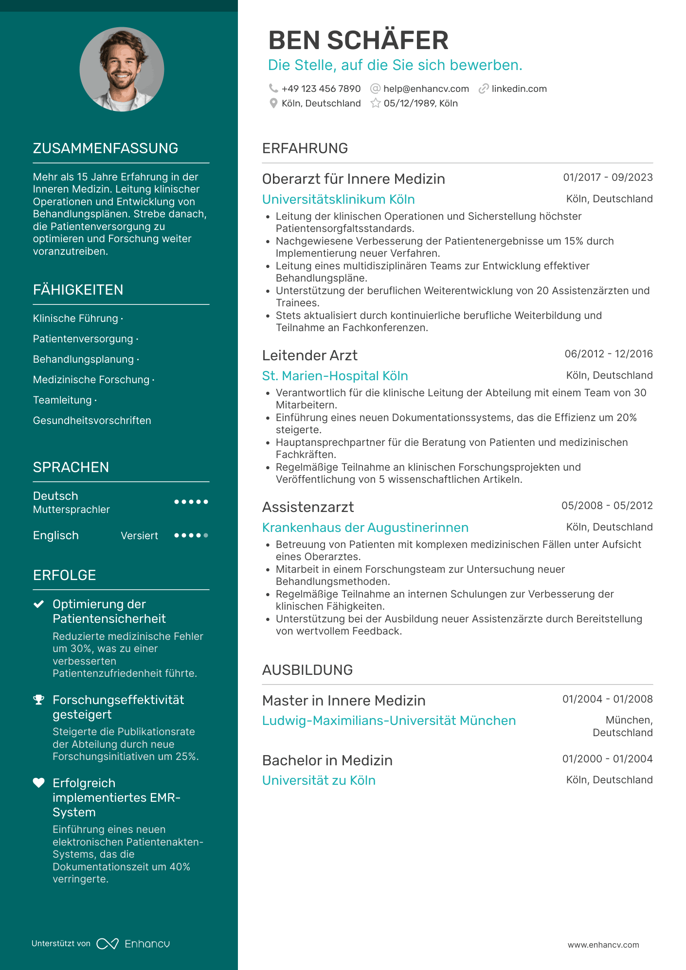 Lebenslauf als Oberarzt Resume Example